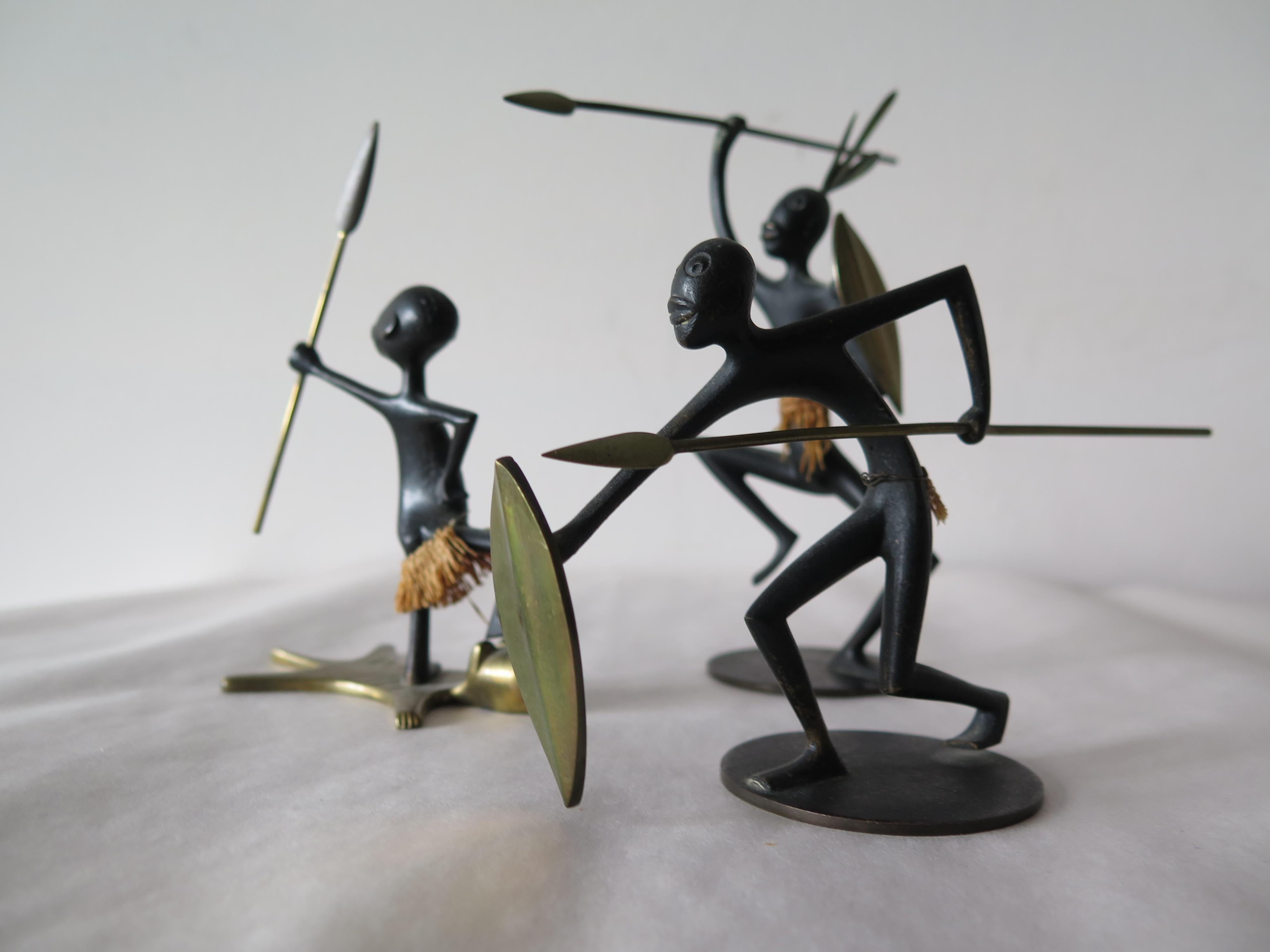 African Native Warrior Bronze Sculptures, Werkstatte Hagenauer, Austria, 1950s For Sale 13