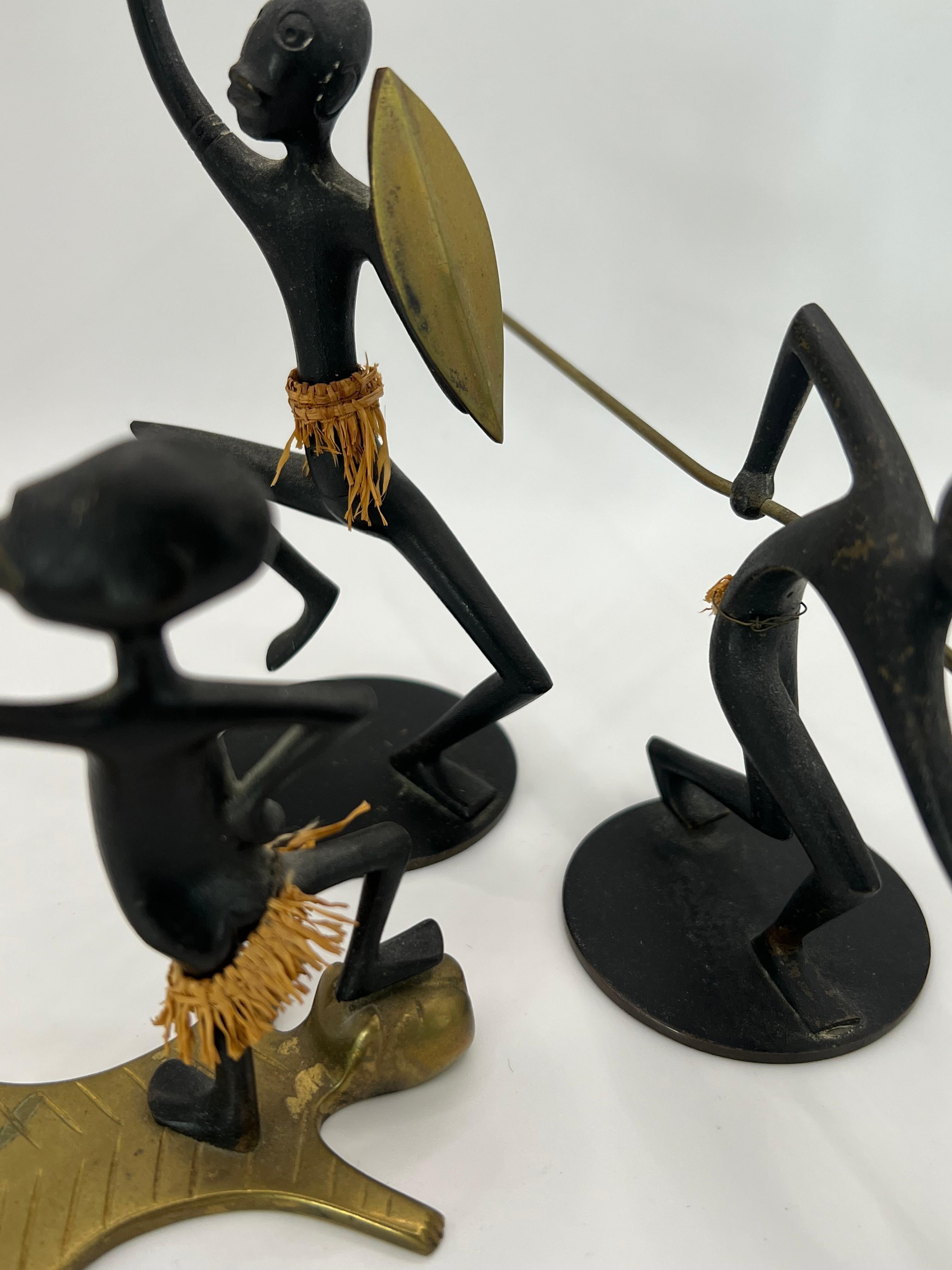 Art Deco African Native Warrior Bronze Sculptures, Werkstatte Hagenauer, Austria, 1950s For Sale