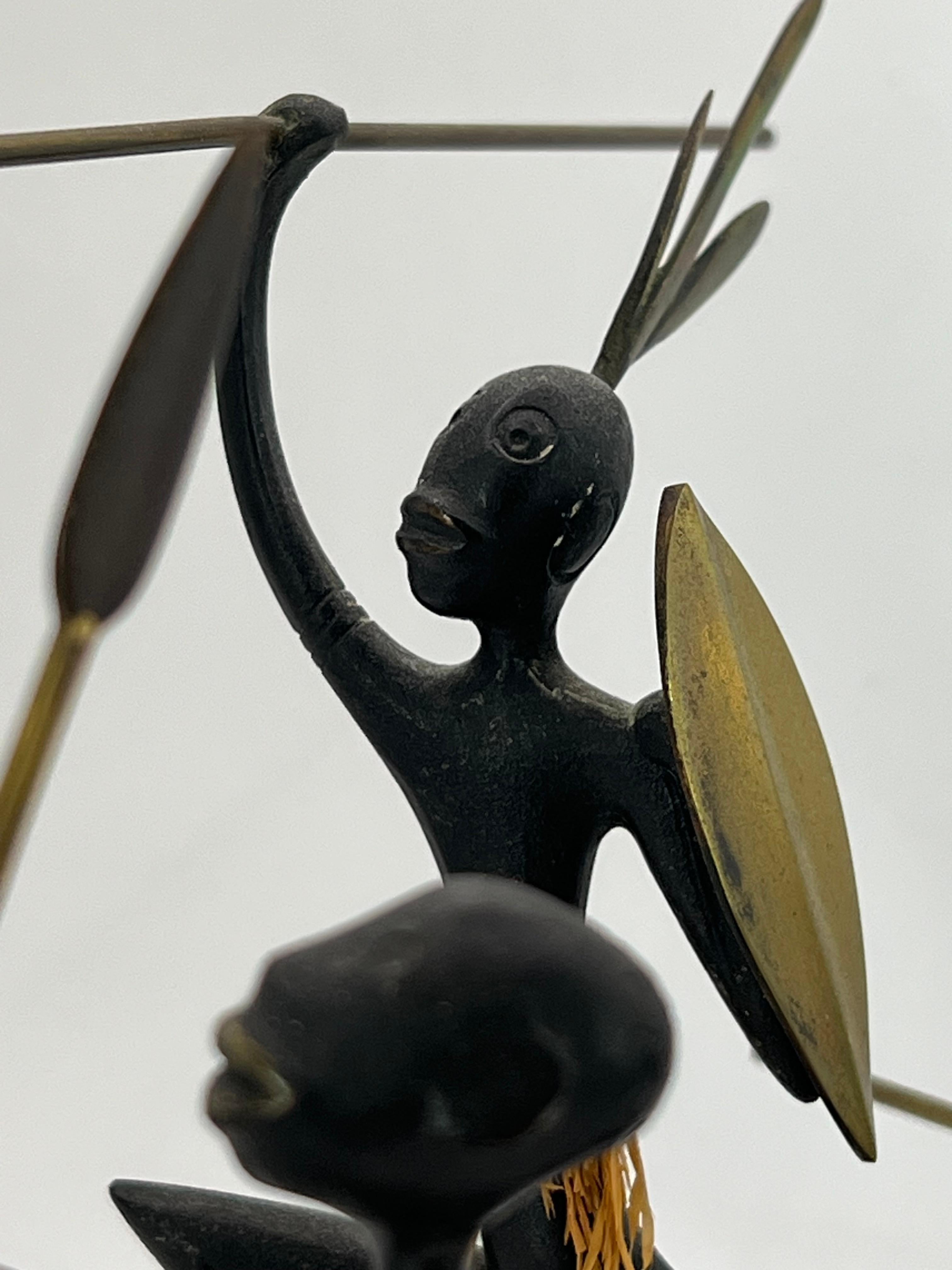 African Native Warrior Bronze Sculptures, Werkstatte Hagenauer, Austria, 1950s In Good Condition For Sale In St.Petersburg, FL