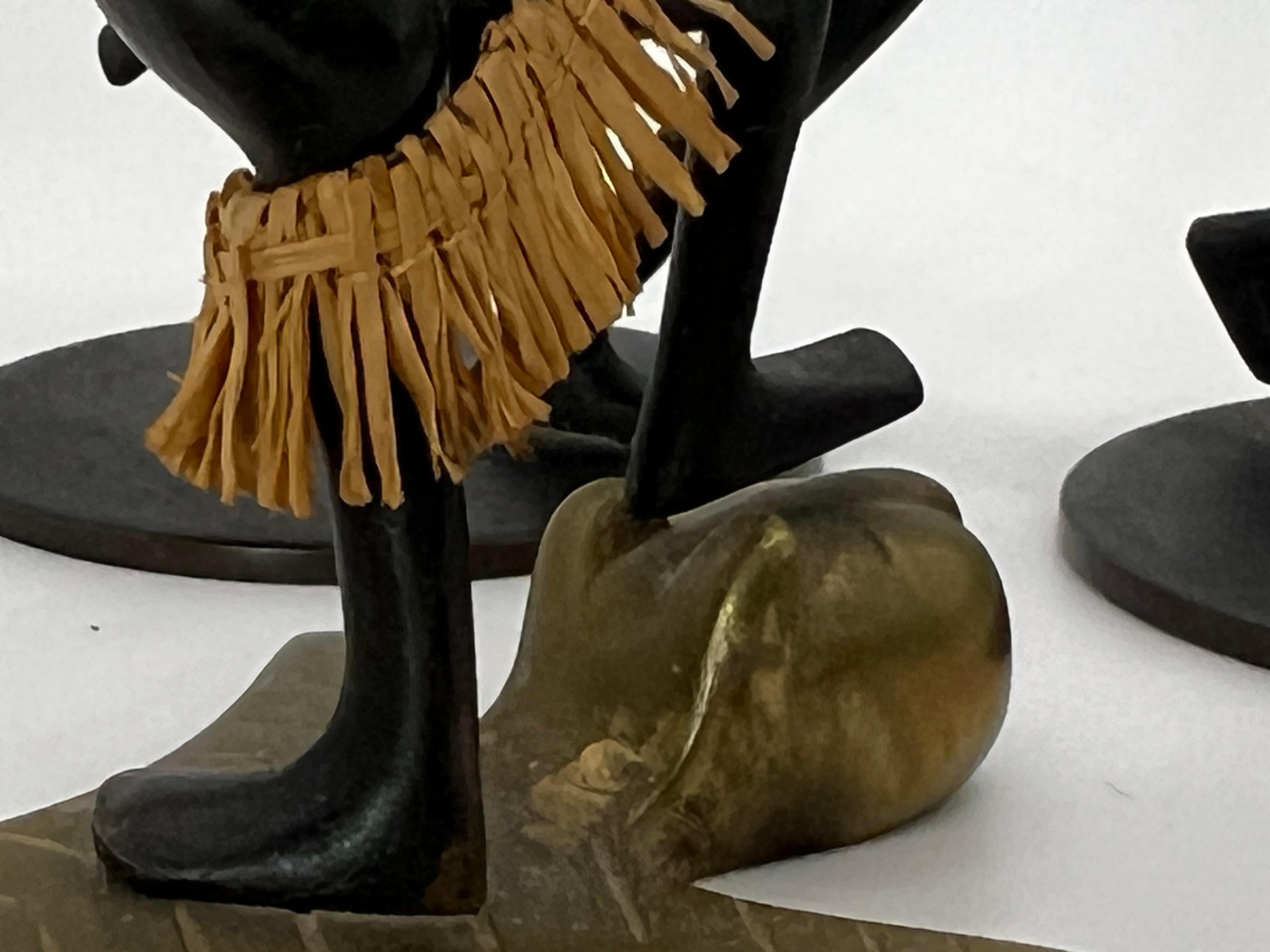 Mid-20th Century African Native Warrior Bronze Sculptures, Werkstatte Hagenauer, Austria, 1950s For Sale