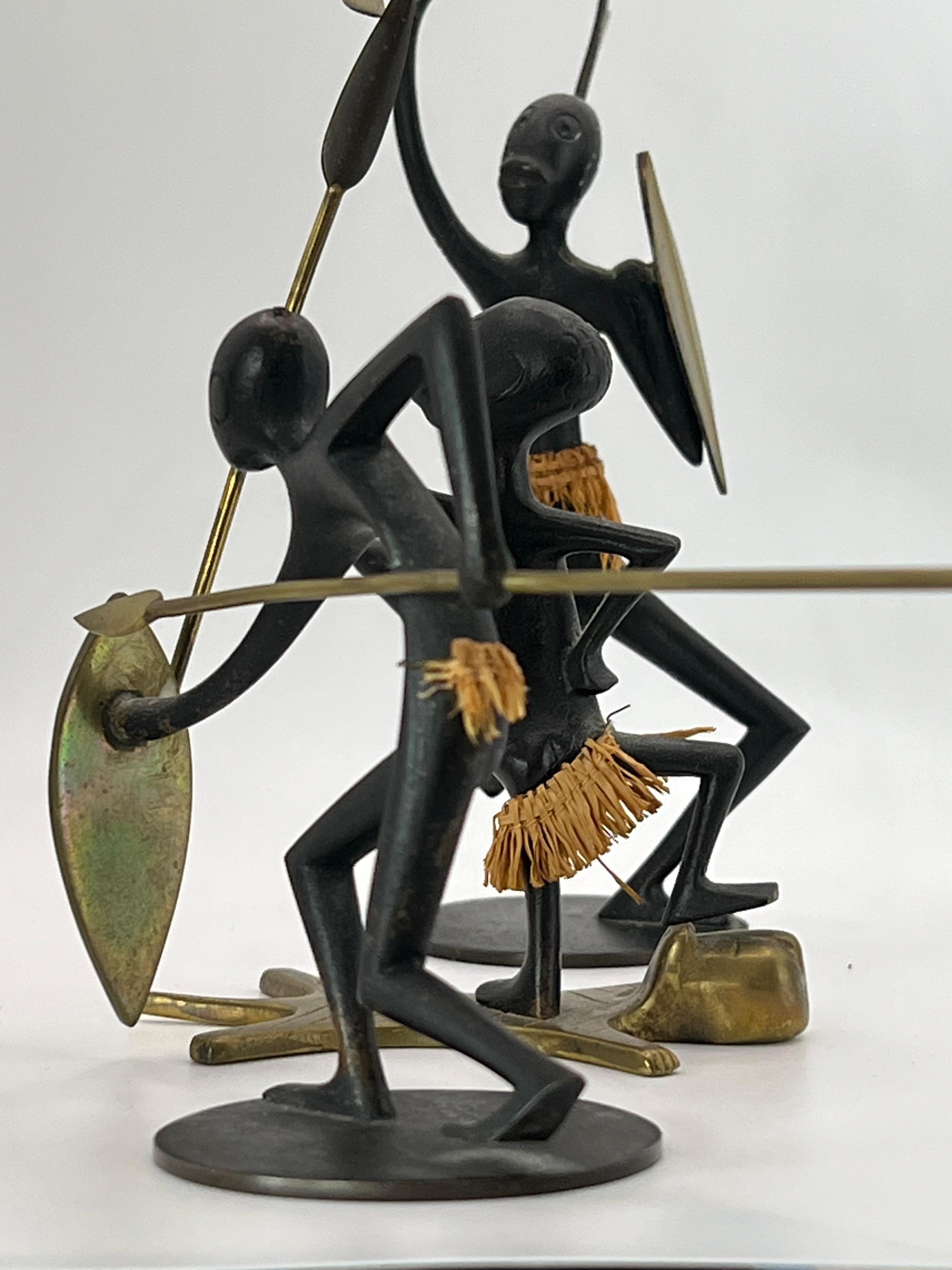 African Native Warrior Bronze Sculptures, Werkstatte Hagenauer, Austria, 1950s For Sale 2