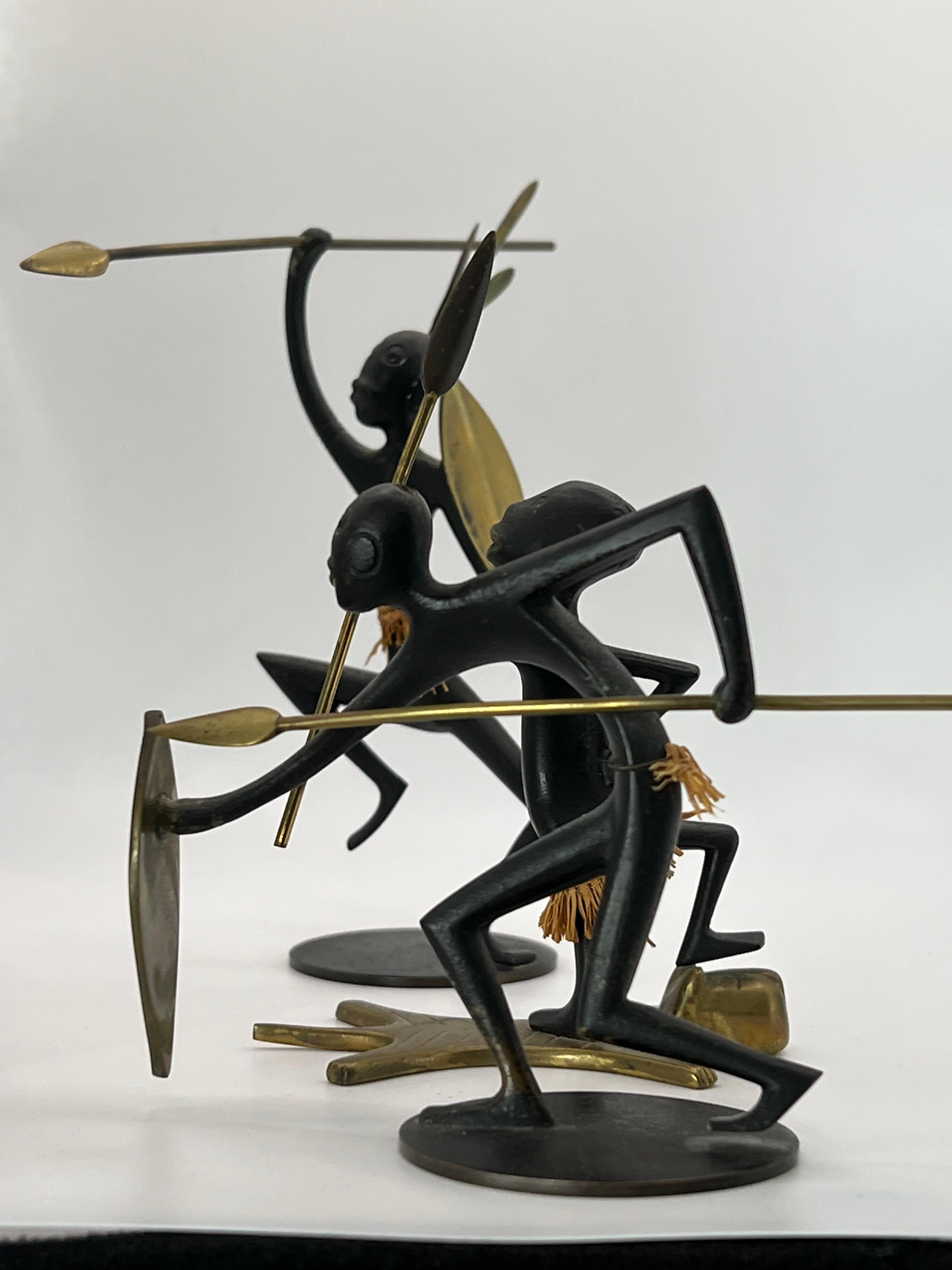 African Native Warrior Bronze Sculptures, Werkstatte Hagenauer, Austria, 1950s For Sale 3
