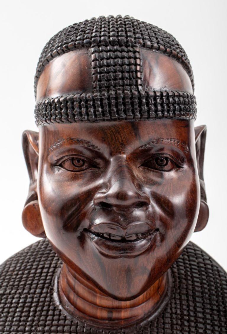 International Style African Ndaka Hardwood Carved Busts, Pair For Sale