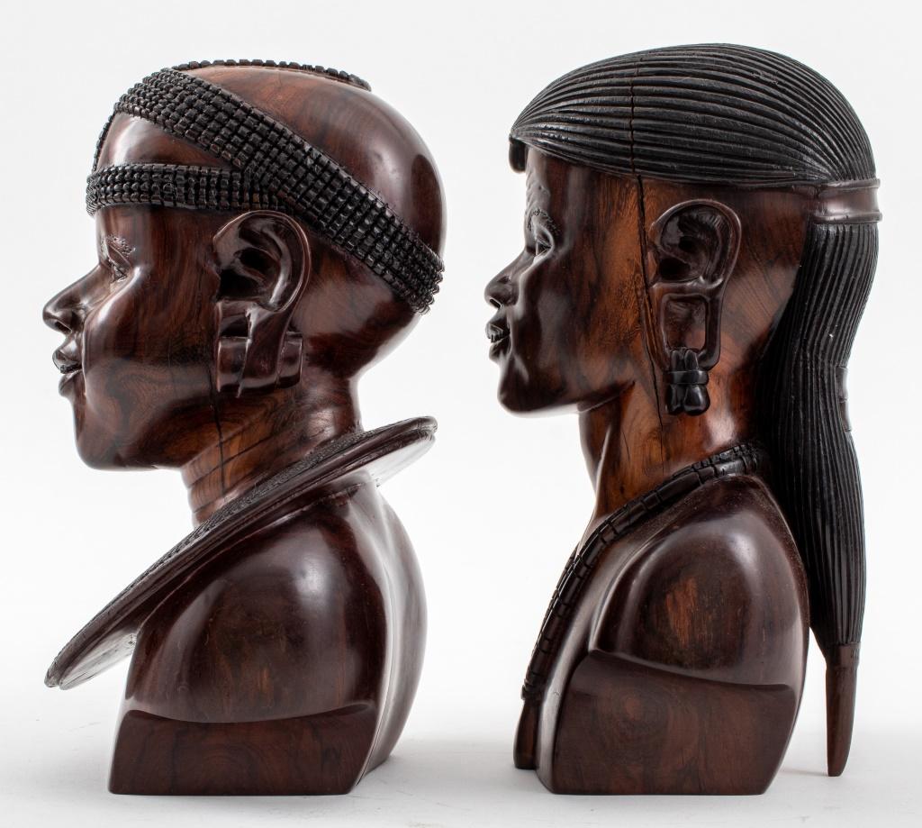 Unknown African Ndaka Hardwood Carved Busts, Pair For Sale