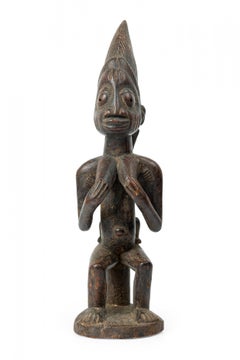 African Nigeria Mid-Century Carved Wood Yoruba Seated Female Fertility Figure