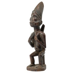 African Nigeria Mid-Century Carved Wood Yoruba Seated Female Fertility Figure