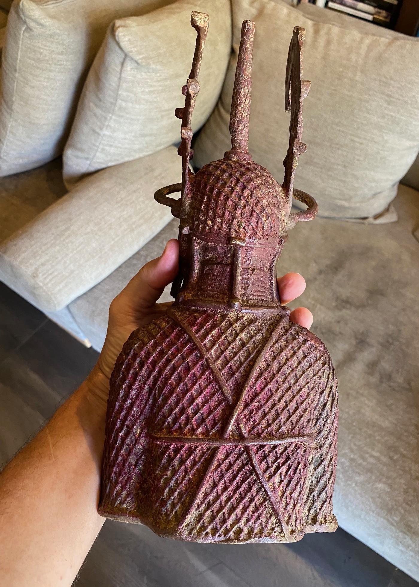 Afrikanische Nigerianer Benin Yoruba Krieger Oba König Bronze Kopf Büste Skulptur im Angebot 11