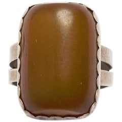 African Nigerian Sterling Silver Butterscotch Amber Ring