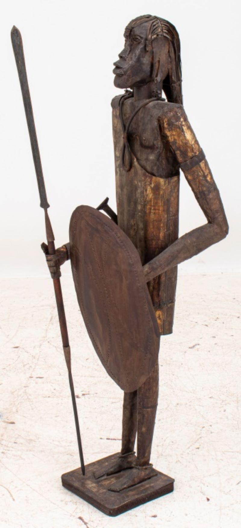 African / Oceanic Warrior Metal Sculpture Signed For Sale 1