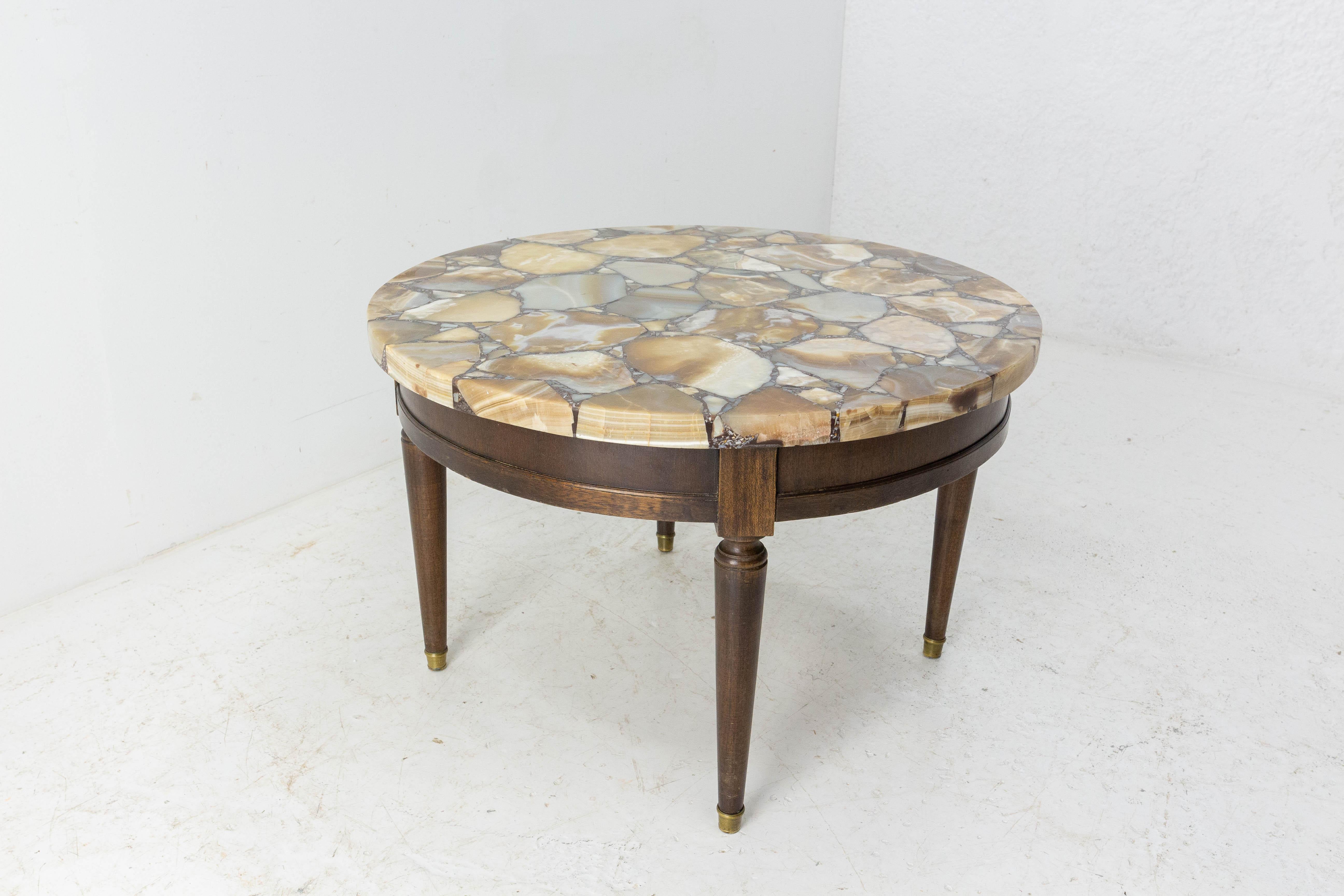 French African Onyx Coffee or Side Table in the Louis XVI Style, France circa 1960 For Sale