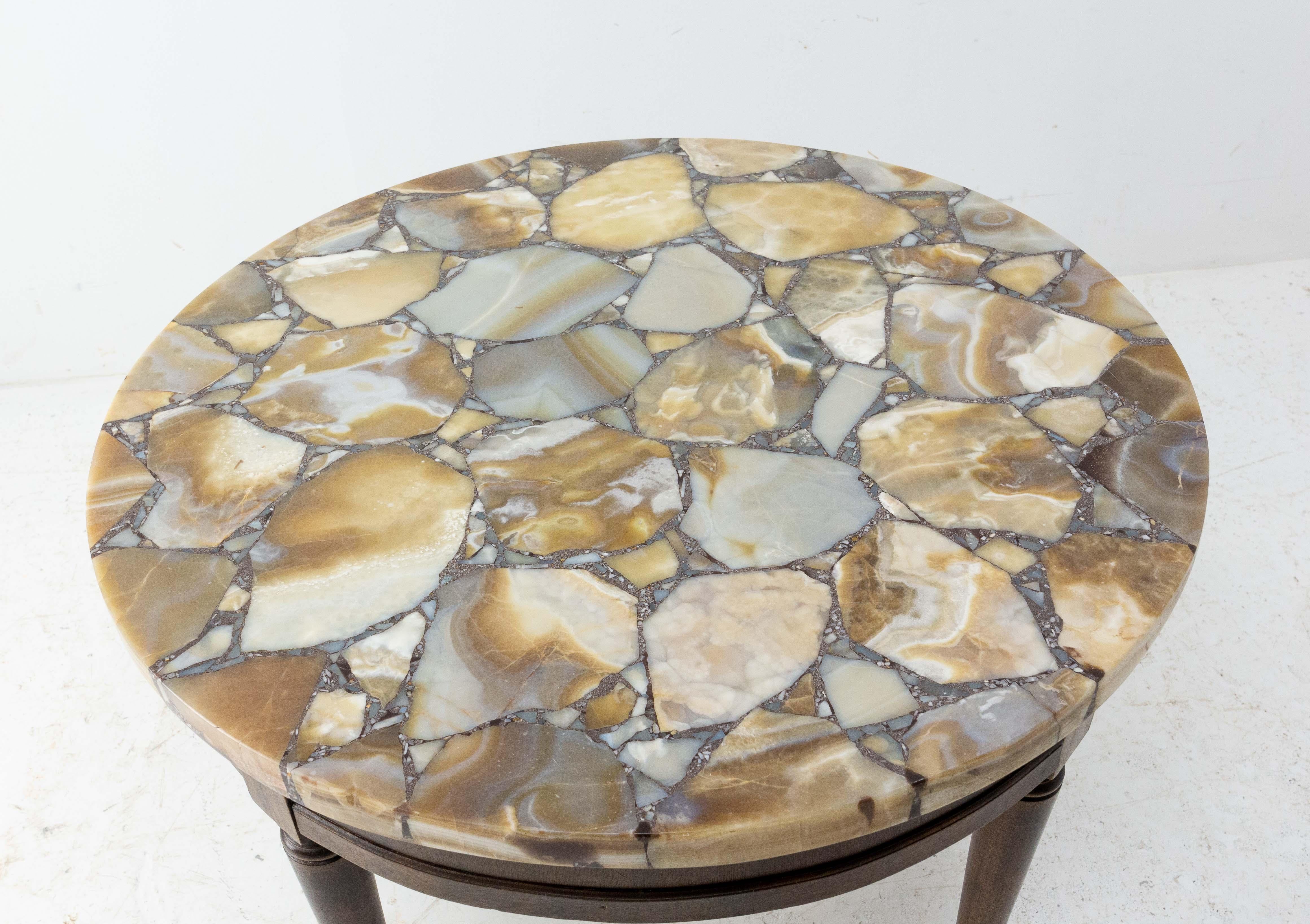 French African Onyx Coffee or Side Table in the Louis XVI Style, France circa 1960 For Sale