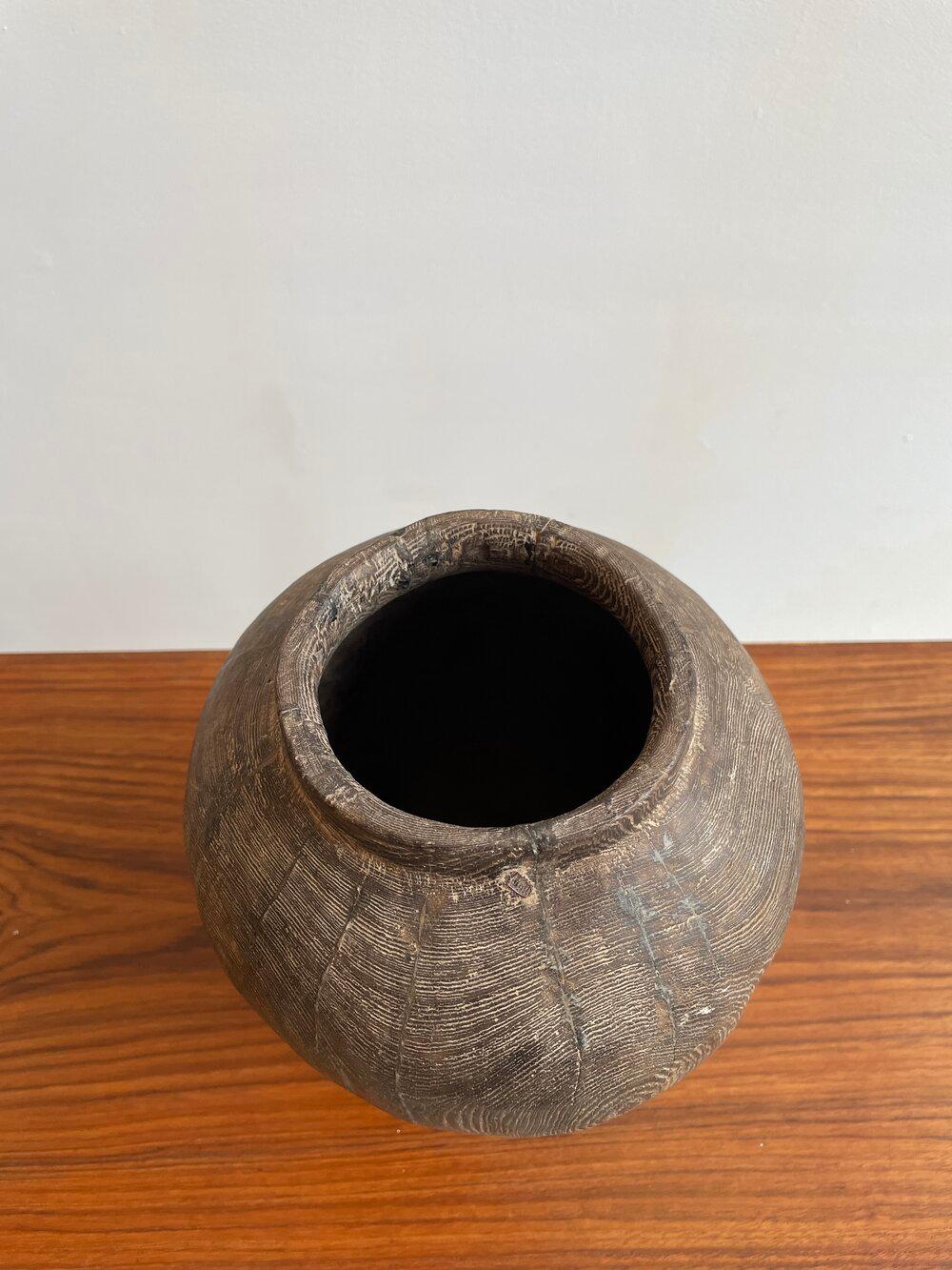 African Pickled Wooden Vase In Good Condition In Long Island City, NY