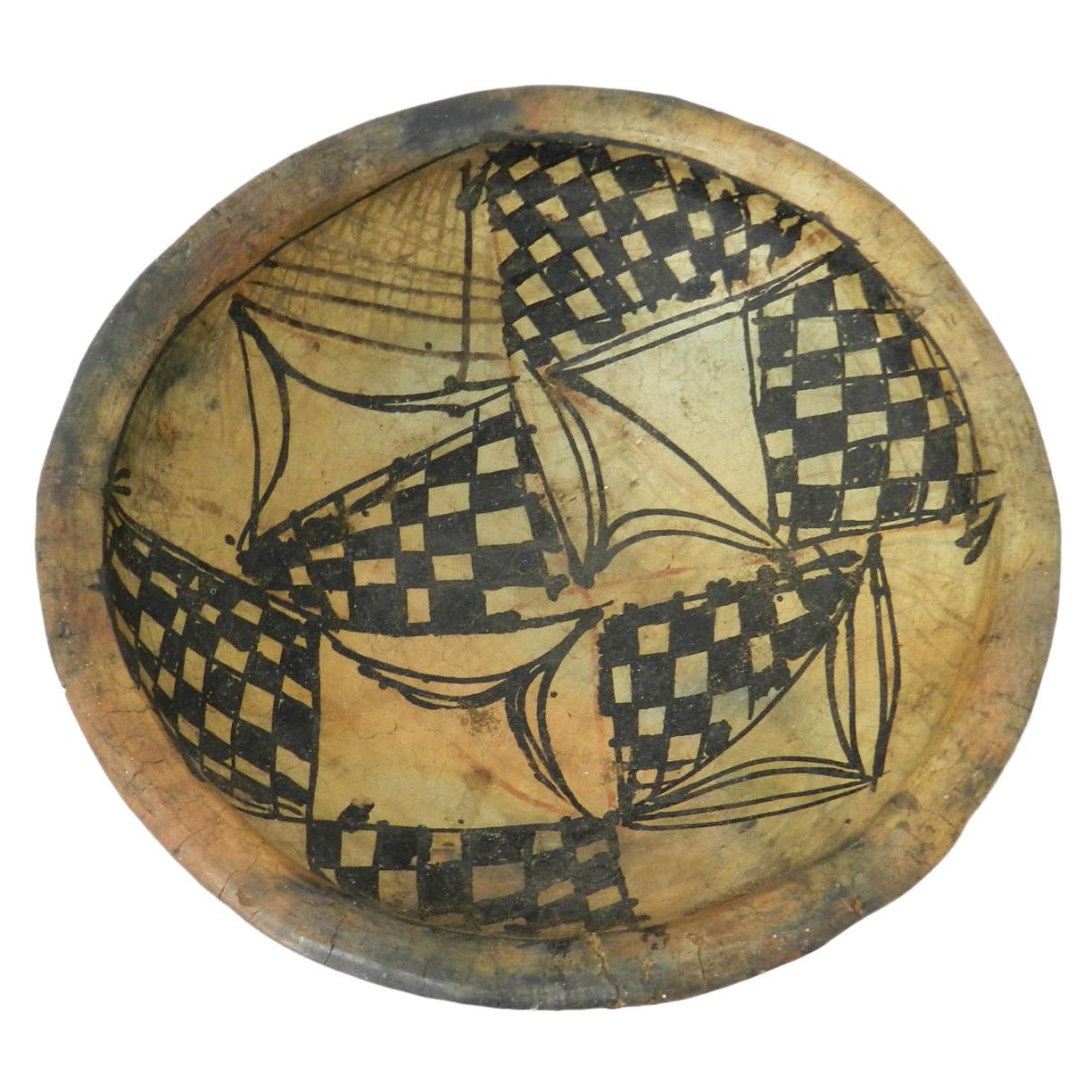 African Pottery Bowl with Geometric Pattern Early 20th Century For Sale