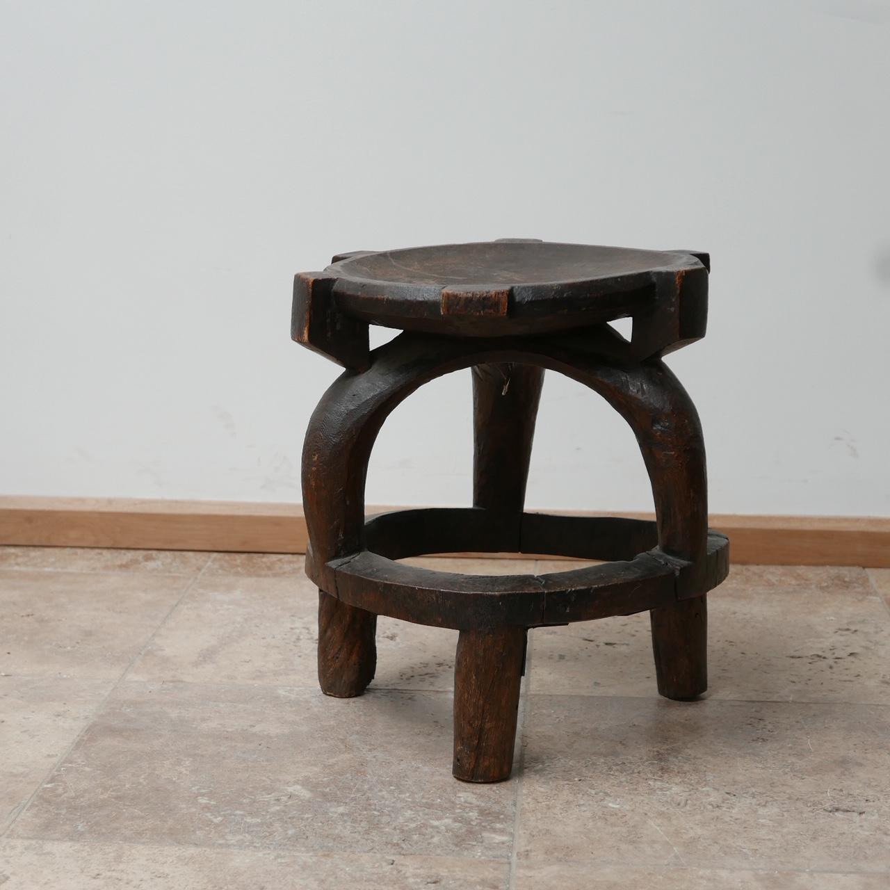 Hardwood African Hand Carved Side Table or Plant Stand