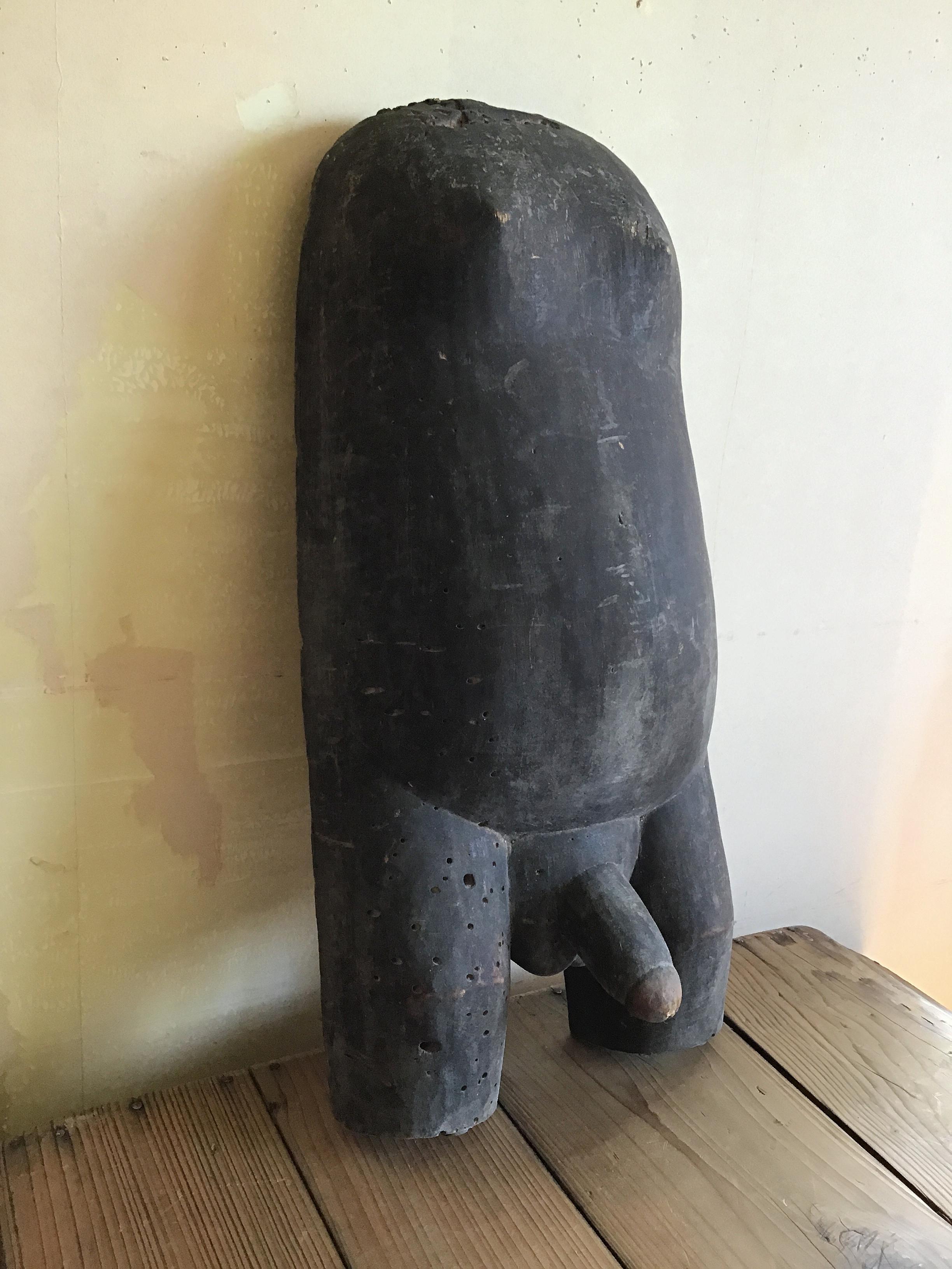 Primitive wood carving torso with phallus (like a body mask, though no displaying hole), originally flown out from a collector of African tribal art in Japan, though its details unknown and just told as it’s from somewhere in West Africa, early-mid