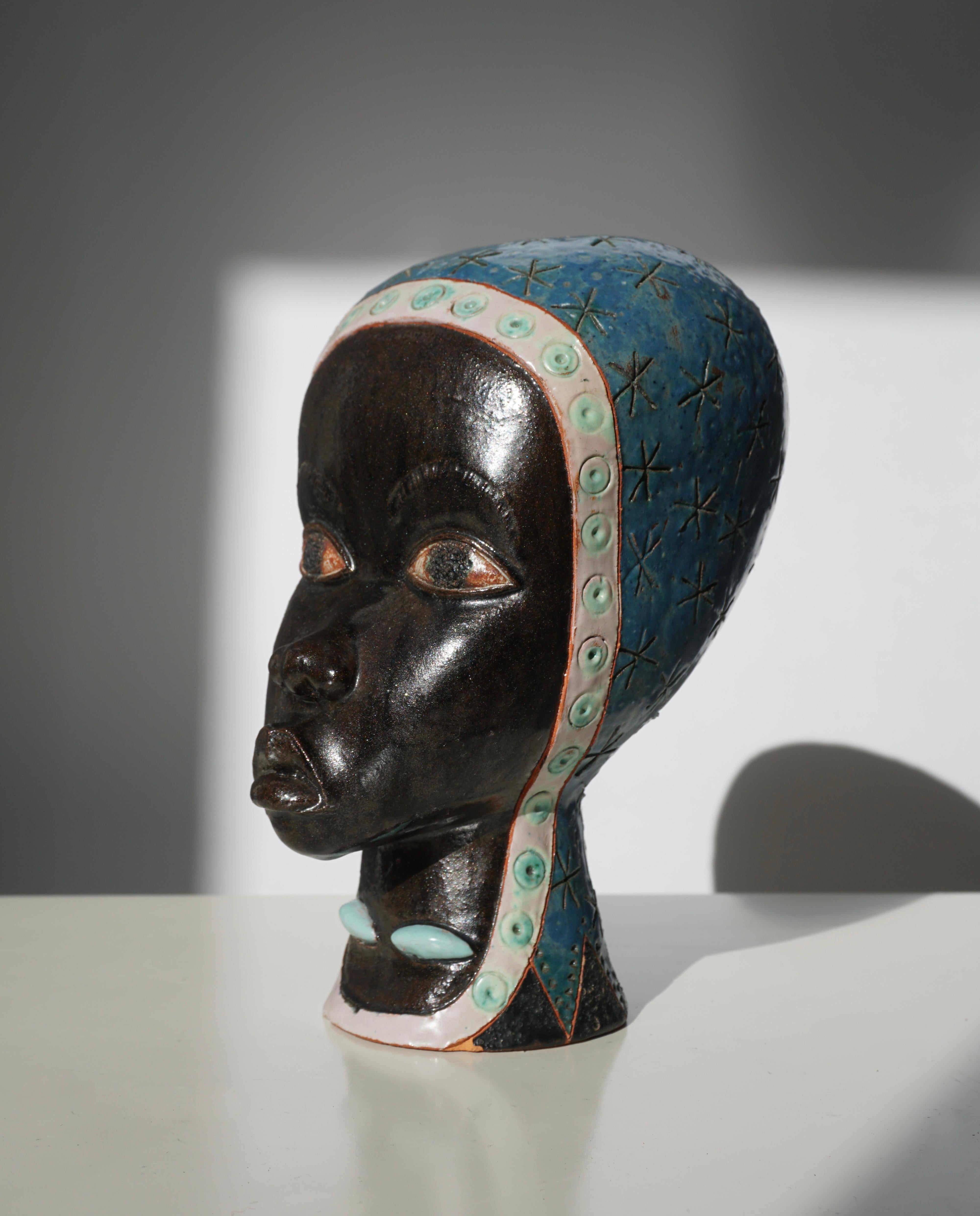 Mid-Century Modern 'African Queen' Terracotta Sculpture of African Woman For Sale
