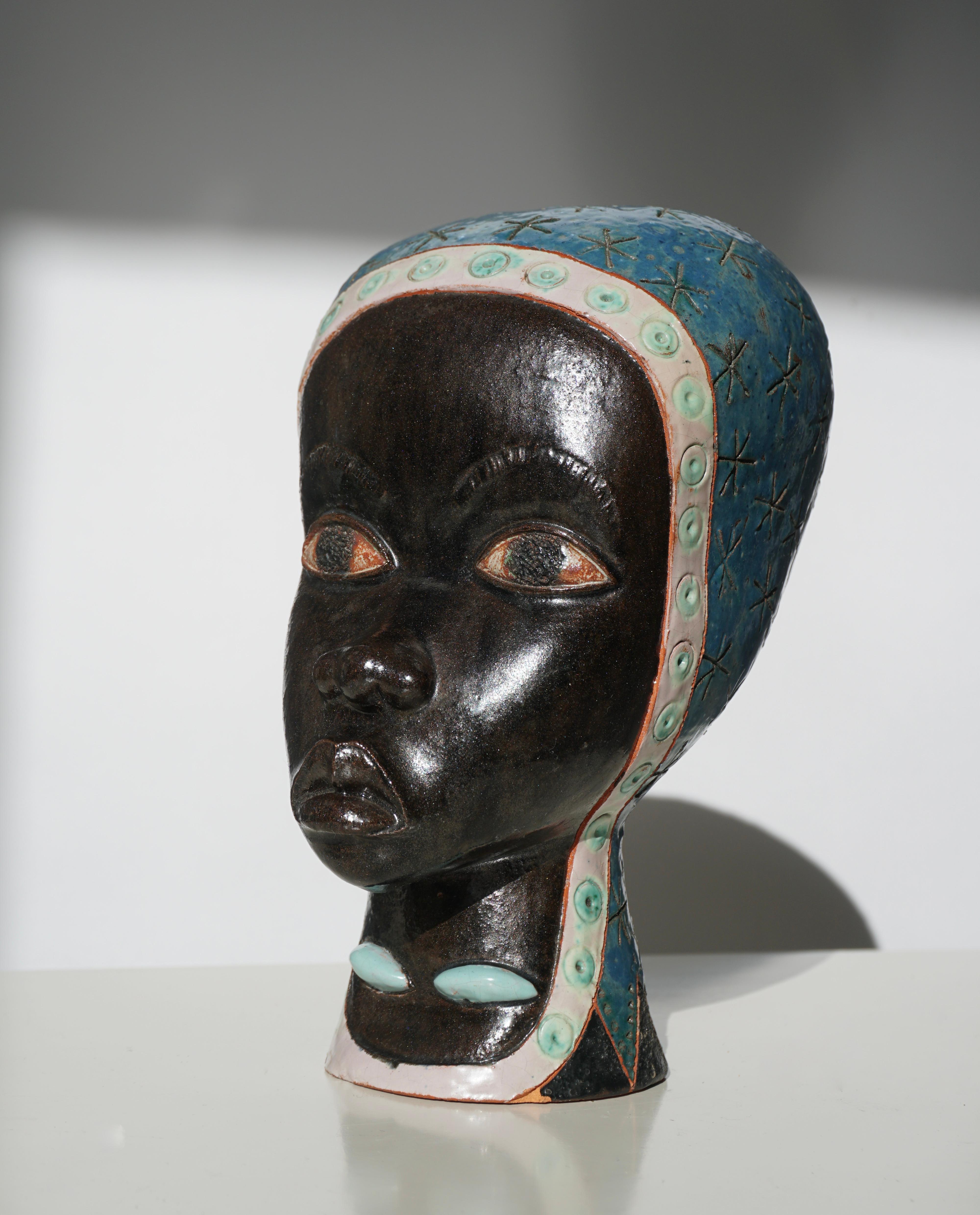 Glazed 'African Queen' Terracotta Sculpture of African Woman  For Sale