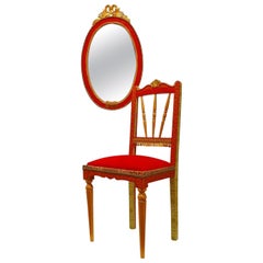 Reina Africana "Rainha Ginga" Conjunto Ecléctico Espejo y Silla Rojo Dorado y Papel Leopardo