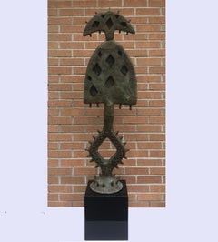African Reliquary Kota Large Bronze Sculpture from Gabon, Mbulu-Ngulu