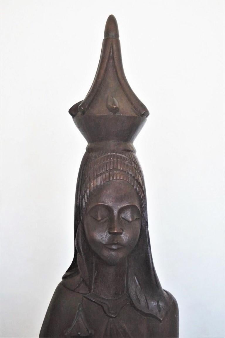Hand-Carved African Rosewood Hand Carved Sculpture of Holy Mary Holding Baby Jesus For Sale