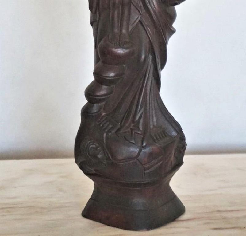 African Rosewood Hand Carved Sculpture of Holy Mary Holding Baby Jesus For Sale 1
