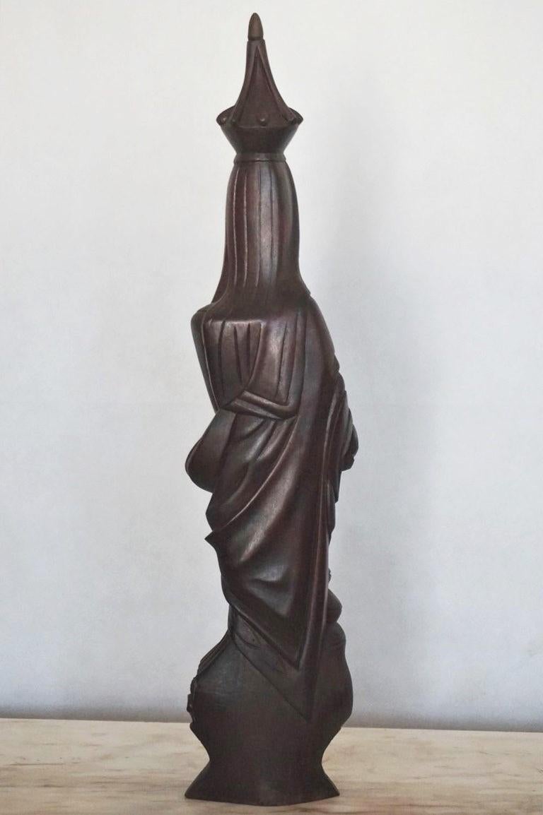 African Rosewood Hand Carved Sculpture of Holy Mary Holding Baby Jesus For Sale 3