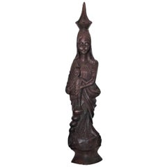 African Rosewood Hand Carved Sculpture of Holy Mary Holding Baby Jesus