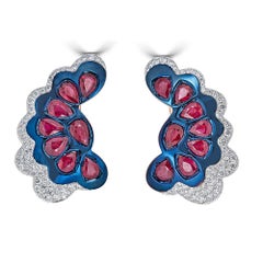 African Ruby and Pave Diamond Earrings in Rose Gold and Steel