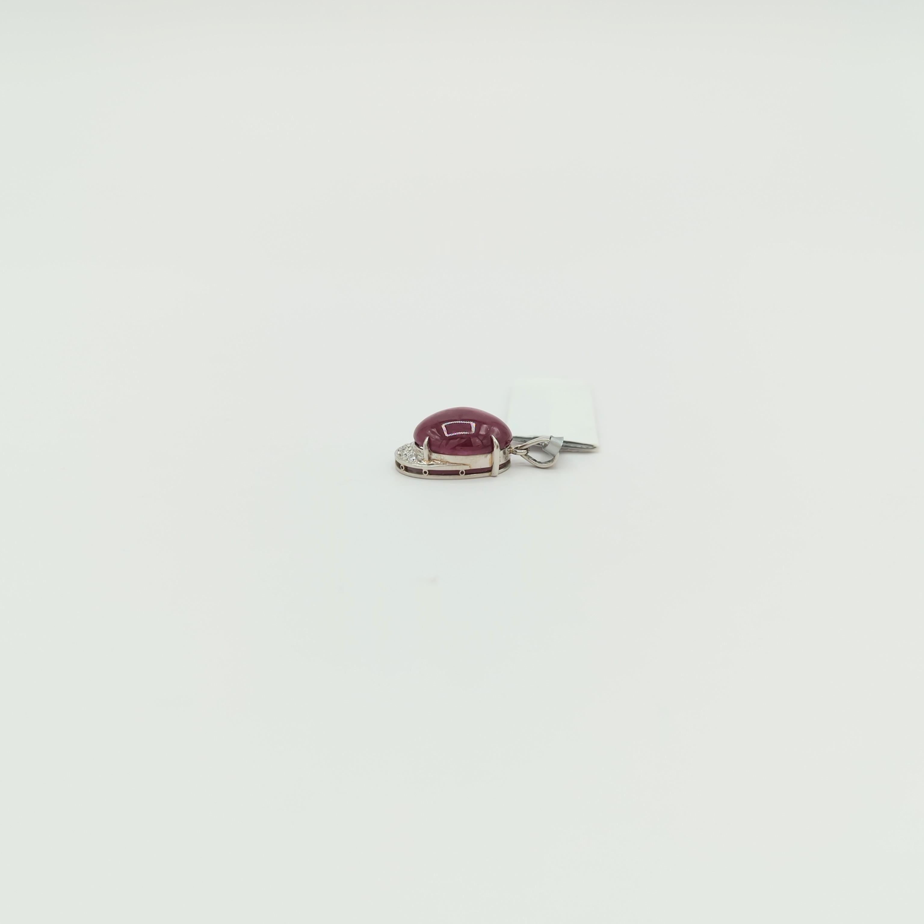 Women's or Men's African Ruby and White Diamond Pendant in Platinum For Sale