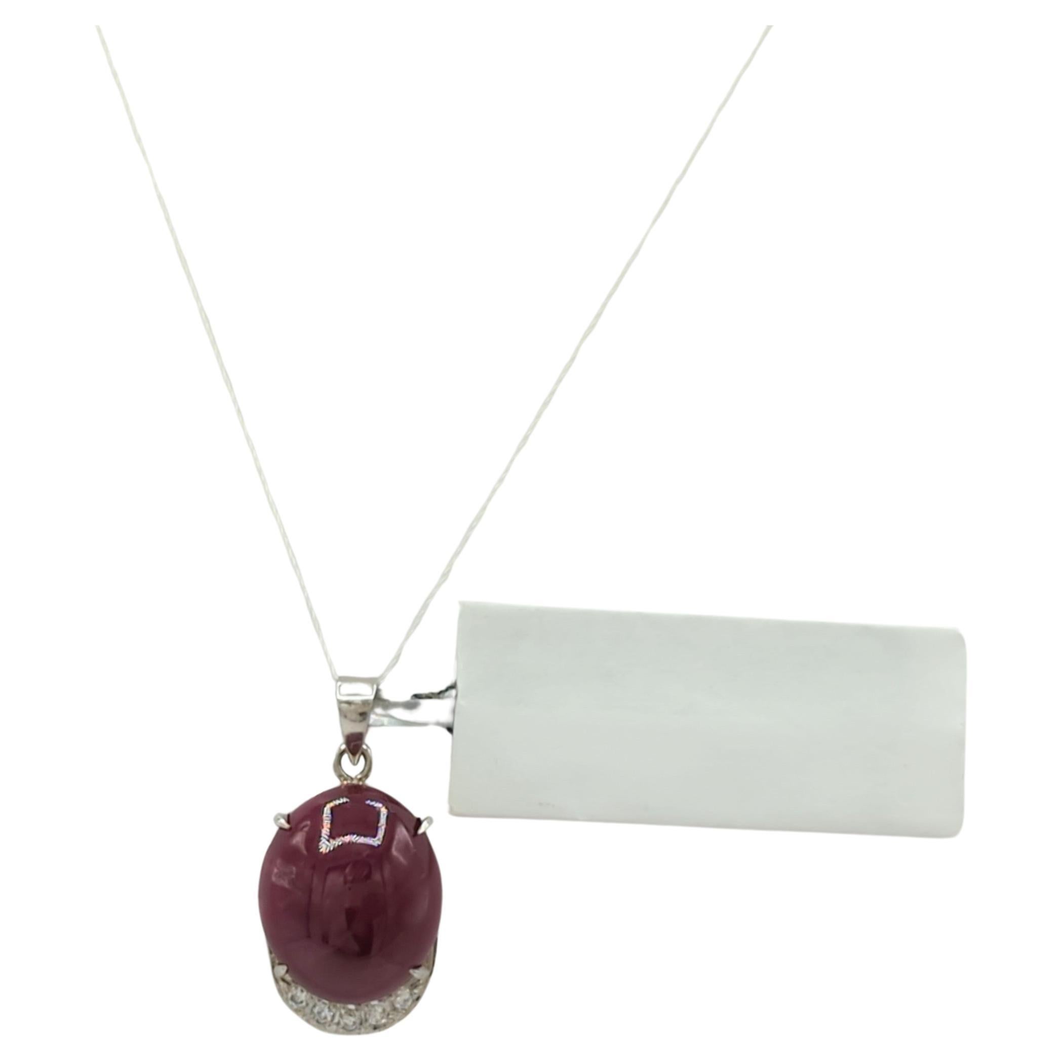 African Ruby and White Diamond Pendant in Platinum For Sale