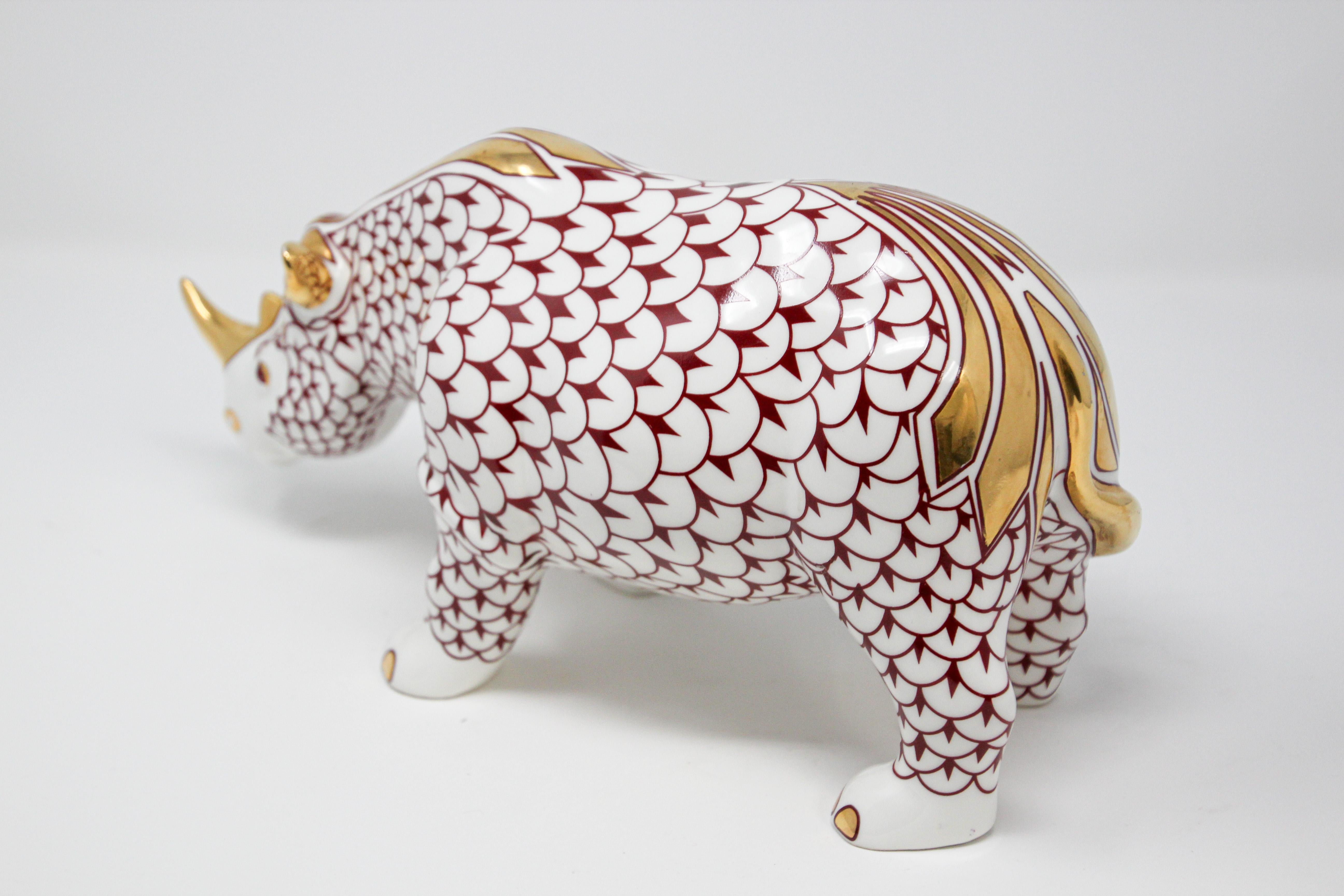 African Safari Porcelain Figural Rhinoceros Herend Style Hungary 4