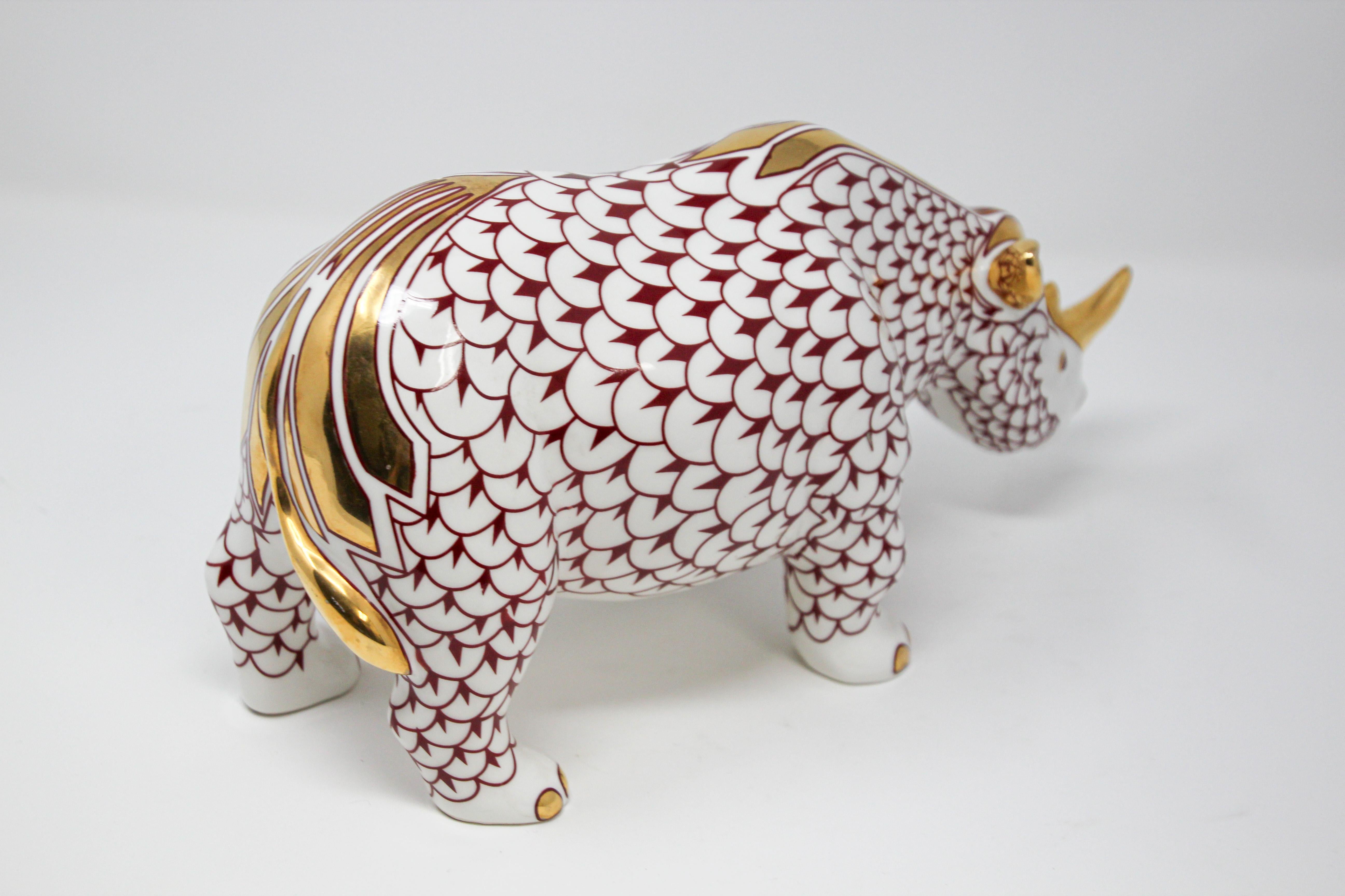 African Safari Porcelain Figural Rhinoceros Herend Style Hungary 5