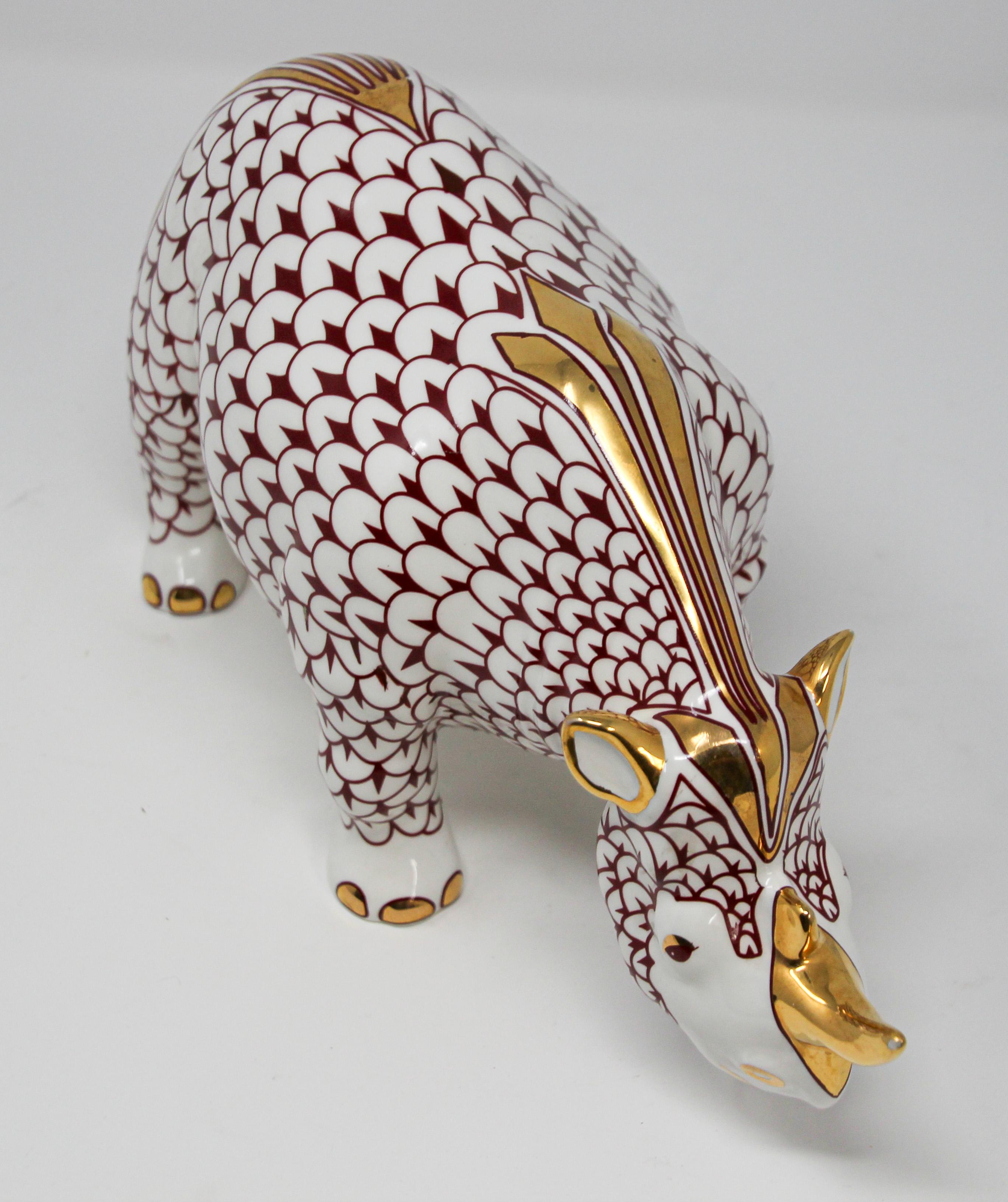 African Safari Porcelain Figural Rhinoceros Herend Style Hungary 6