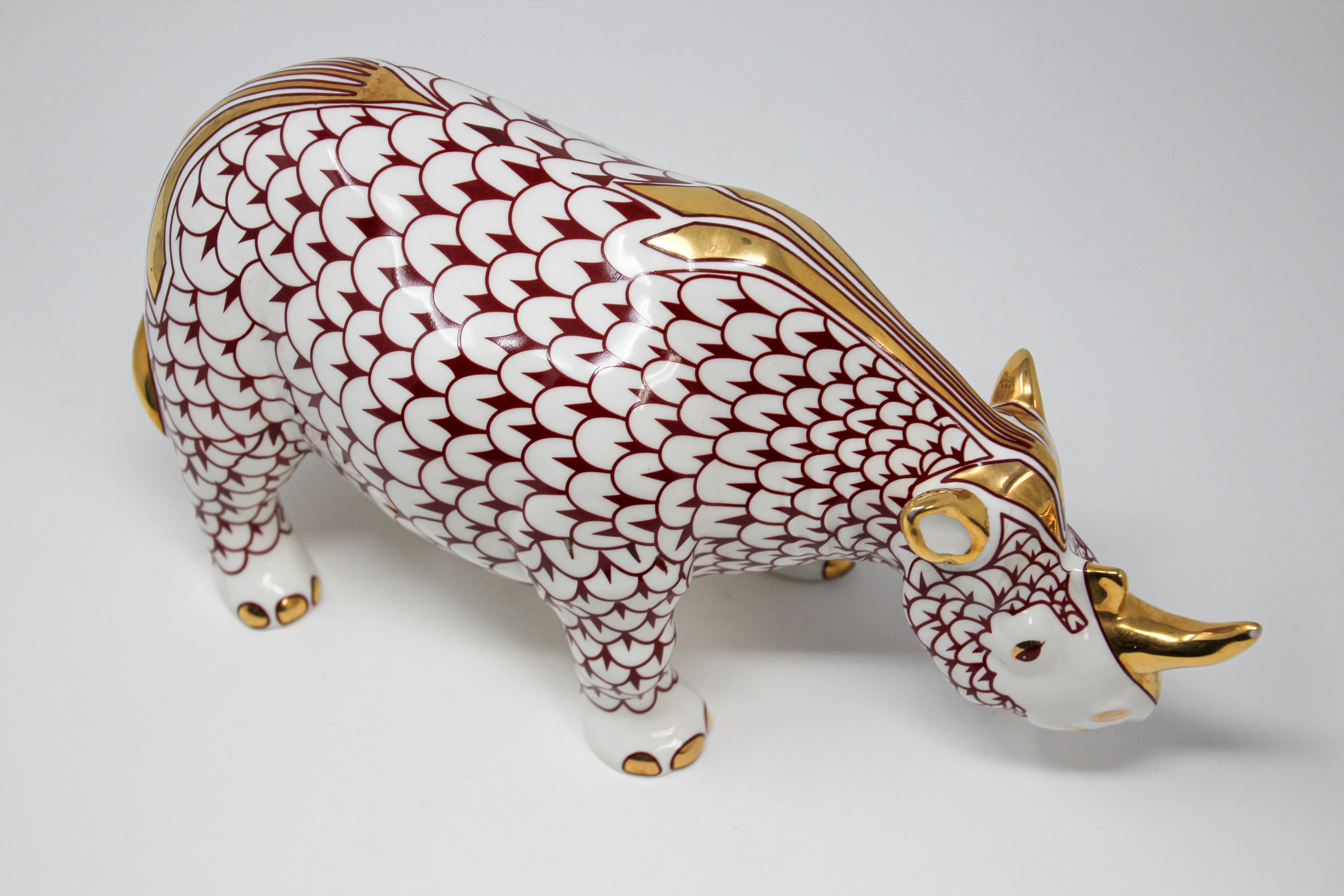 African Safari Porcelain Figural Rhinoceros Herend Style Hungary 7