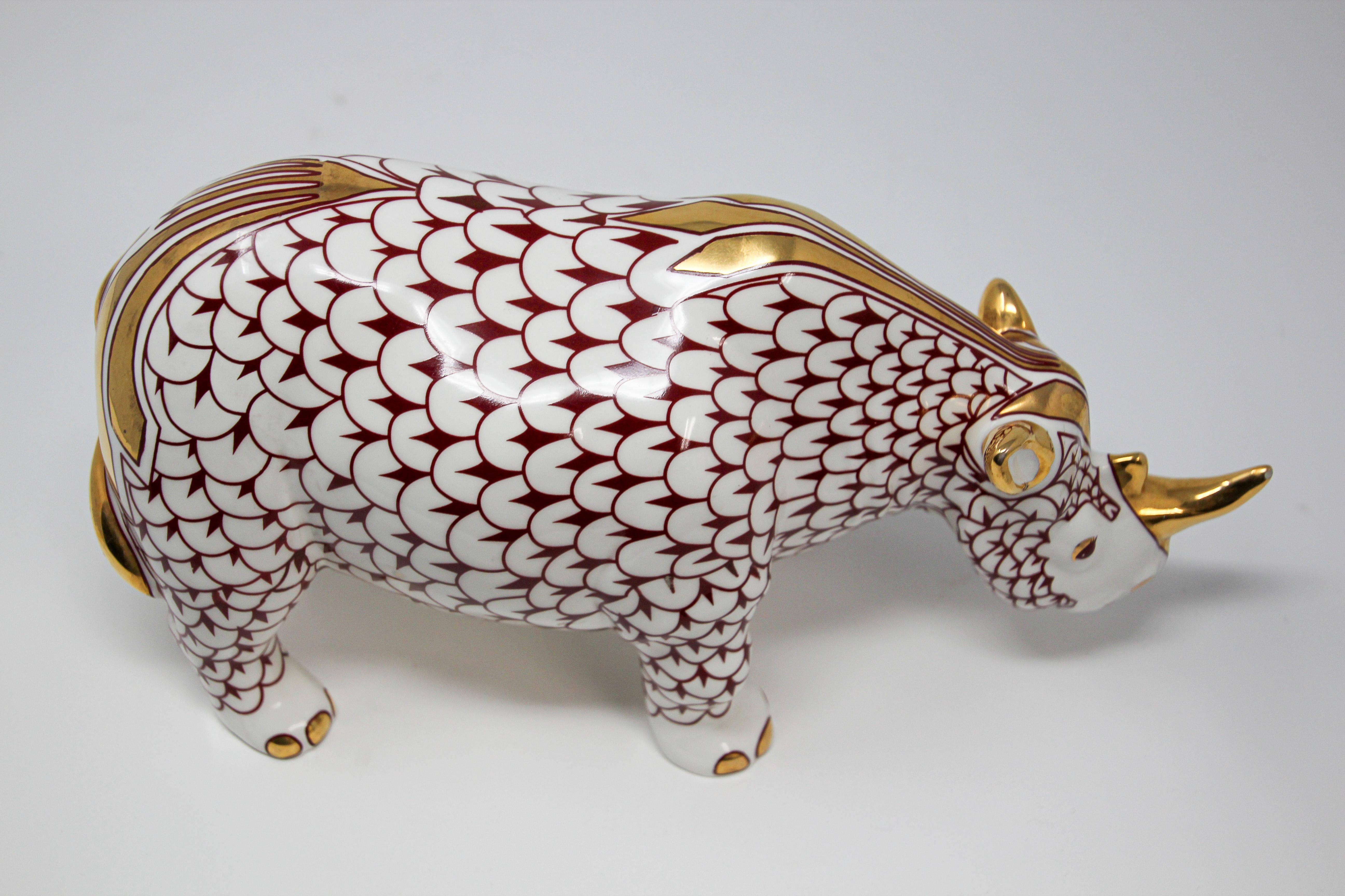 African Safari Porcelain Figural Rhinoceros Herend Style Hungary 8