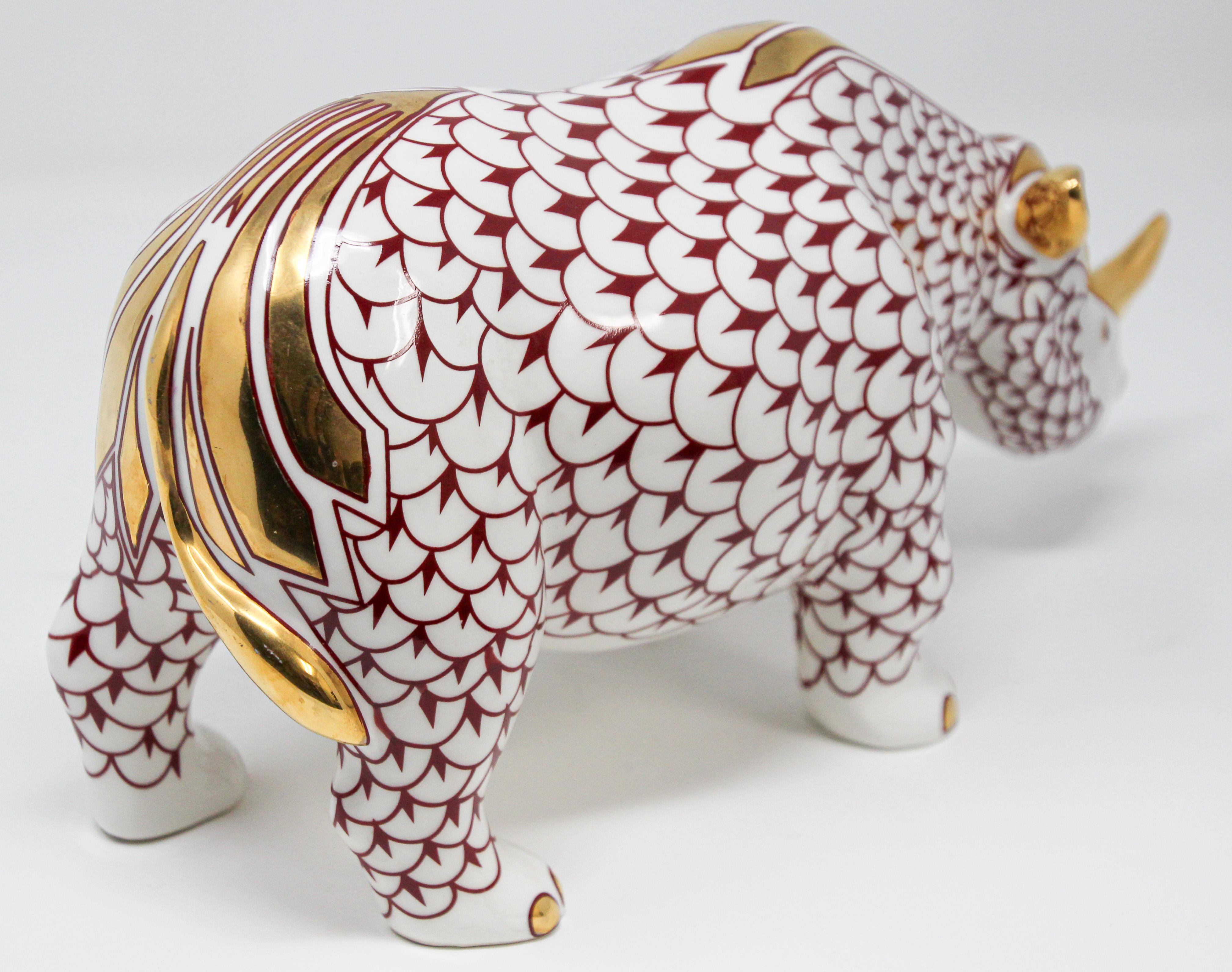 African Safari Porcelain Figural Rhinoceros Herend Style Hungary 9
