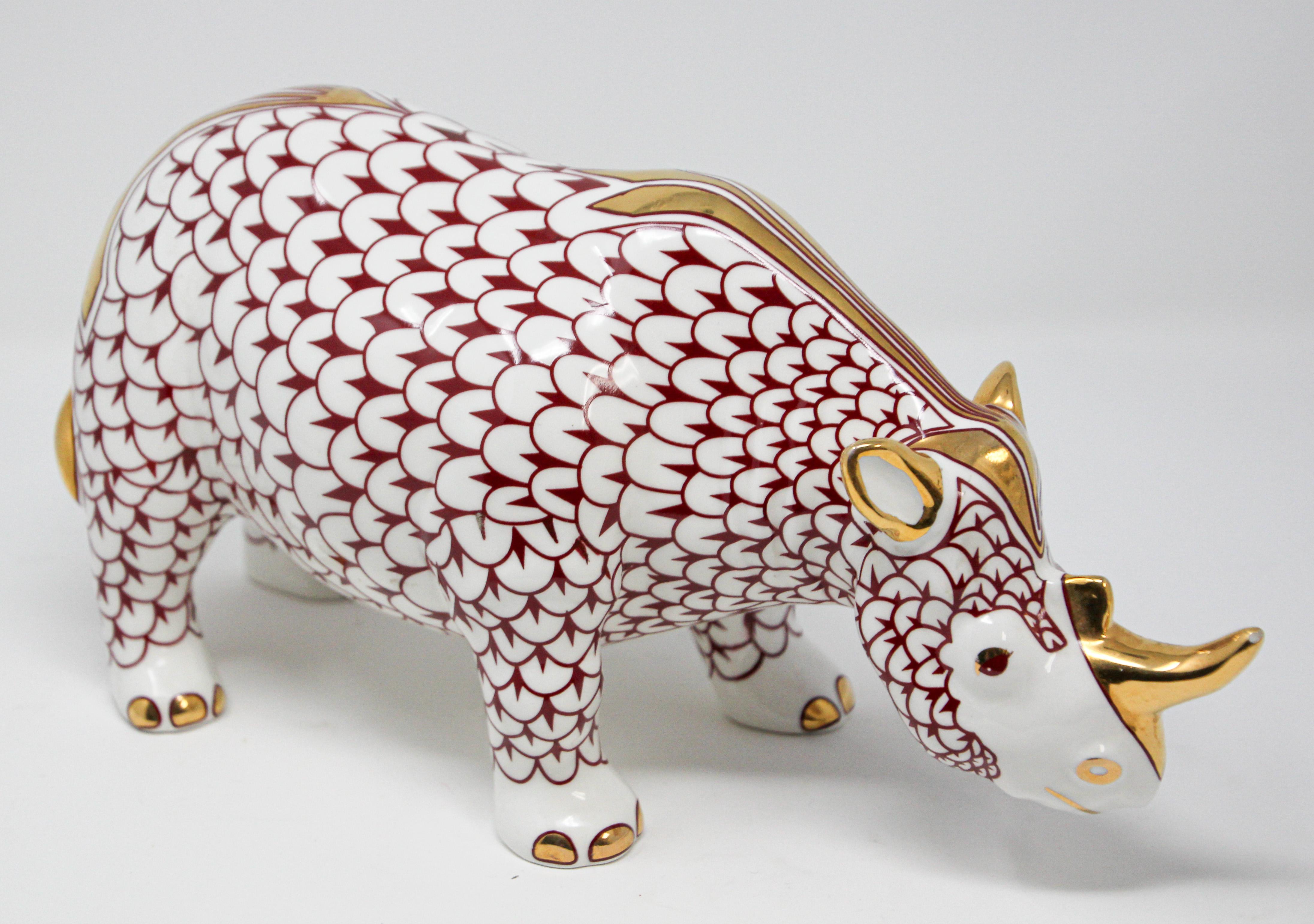 Modern African Safari Porcelain Figural Rhinoceros Herend Style Hungary