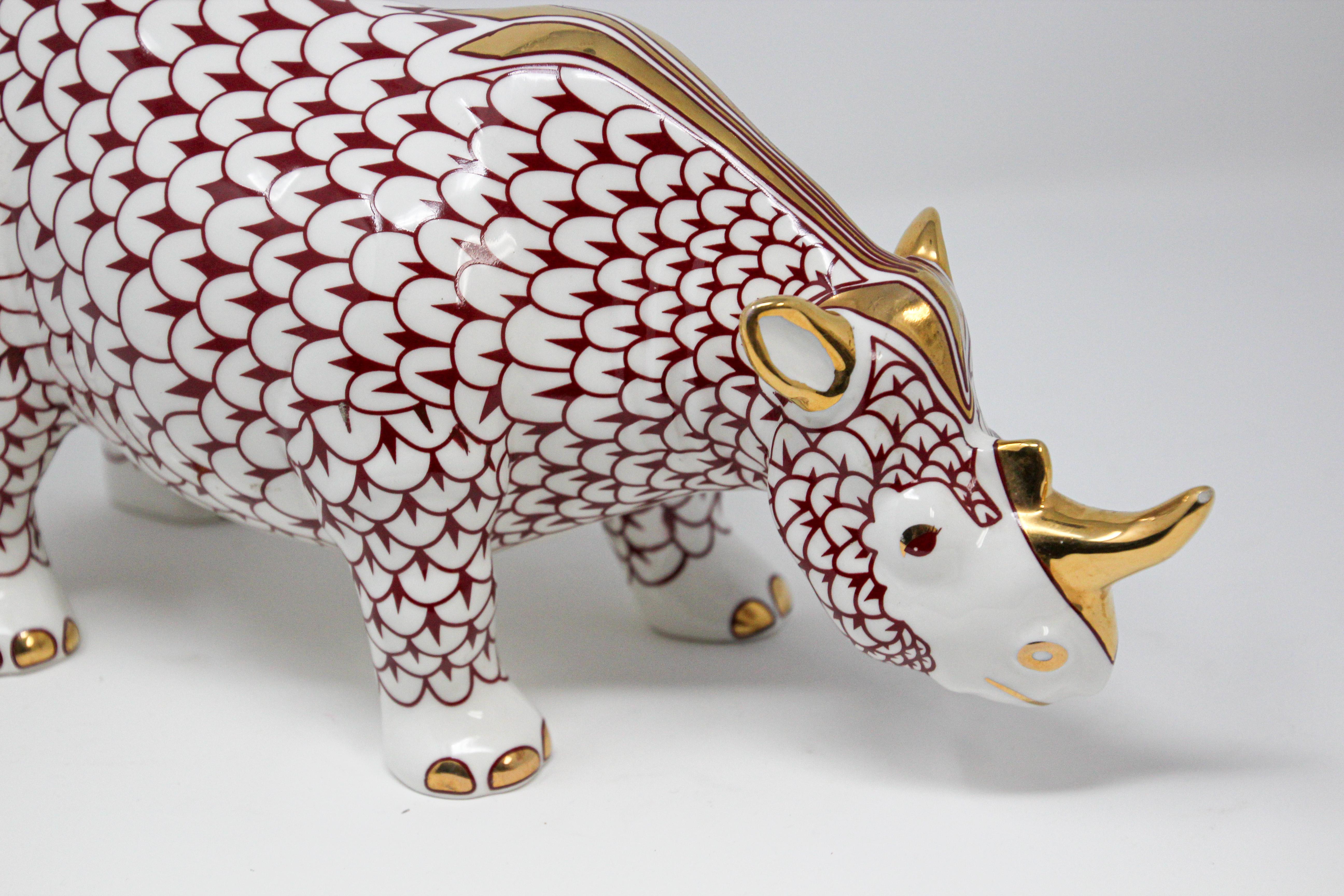 Hungarian African Safari Porcelain Figural Rhinoceros Herend Style Hungary