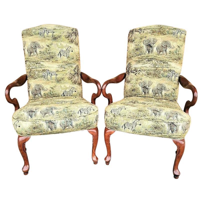 African Safari Style Accent Dining Armchairs, Set of 2 For Sale