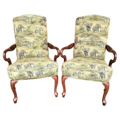 Used African Safari Style Accent Dining Armchairs, Set of 2