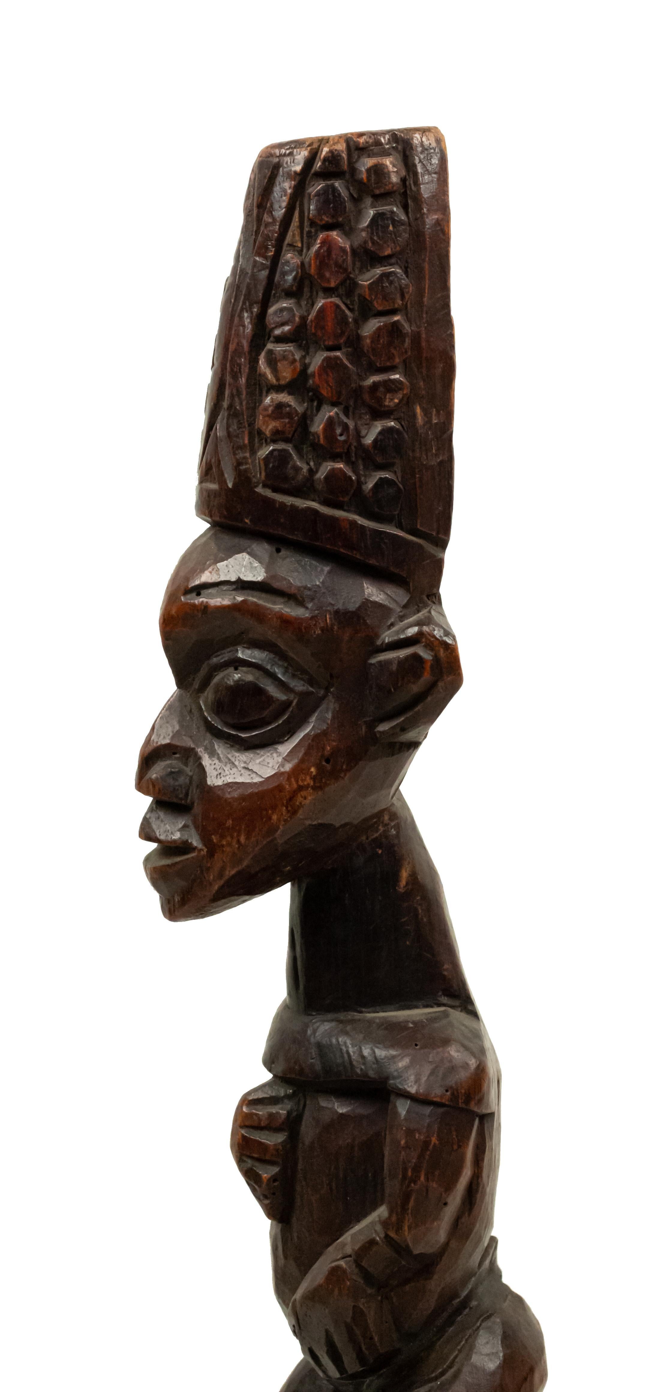 Tribal African Sculpture of a Figure Standing on a Leopard For Sale