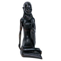 African Sculpture of a Seated Woman Signed J Mutiso