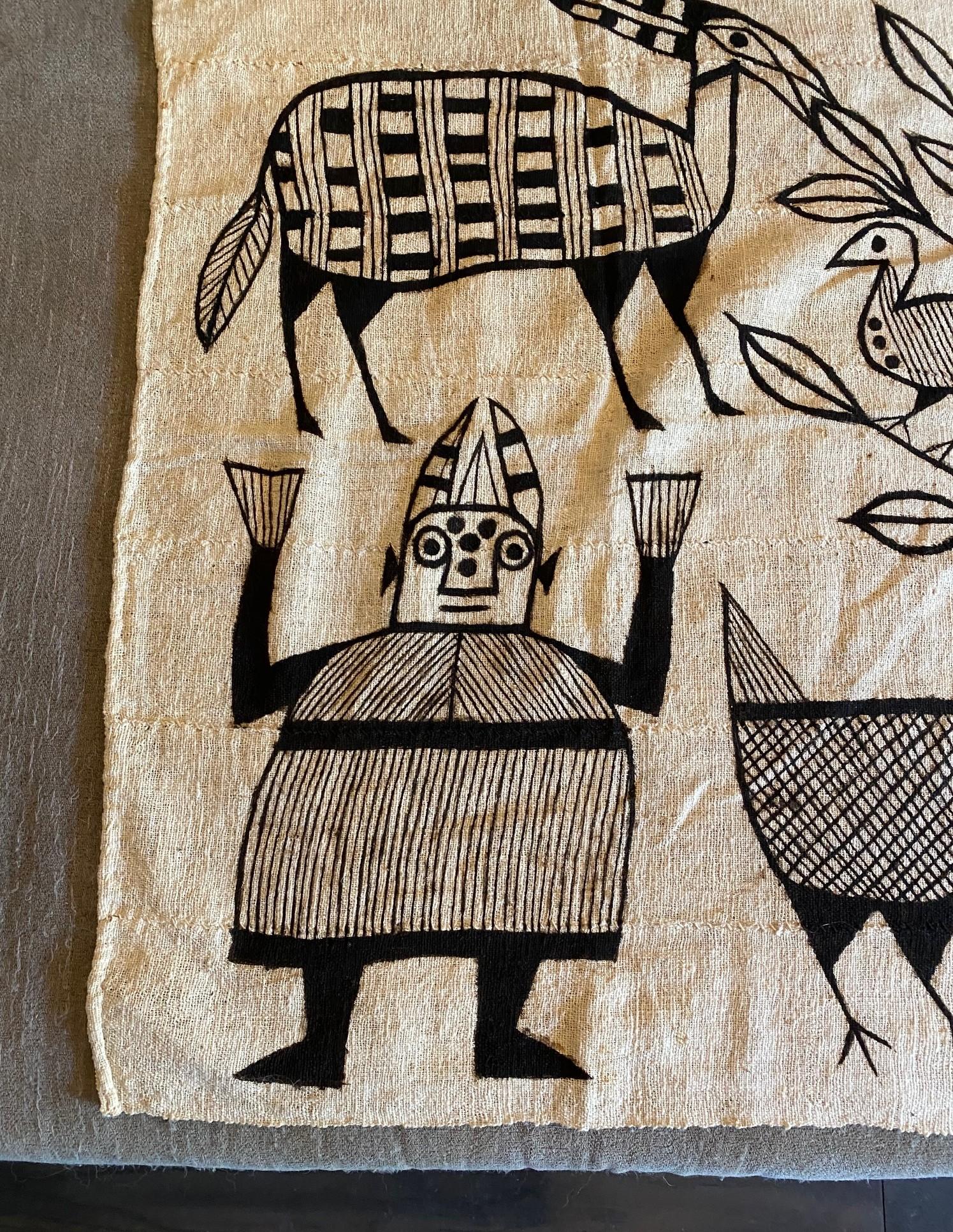 African Senufo Korhogo Large Mid-Century Folk Art Mud Cloth Textile Painting in vendita 2