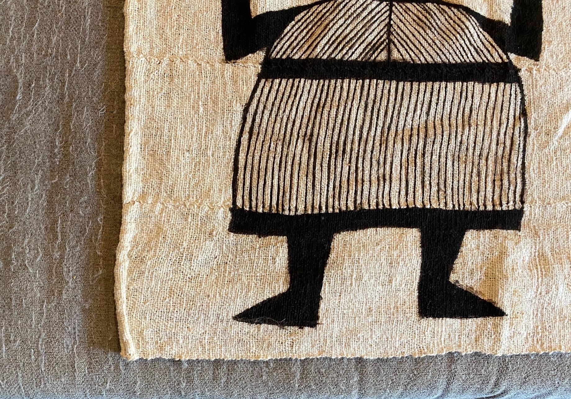 African Senufo Korhogo Large Mid-Century Folk Art Mud Cloth Textile Painting in vendita 7