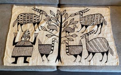 African Senufo Korhogo Large Mid-Century Folk Art Mud Cloth Textile Painting