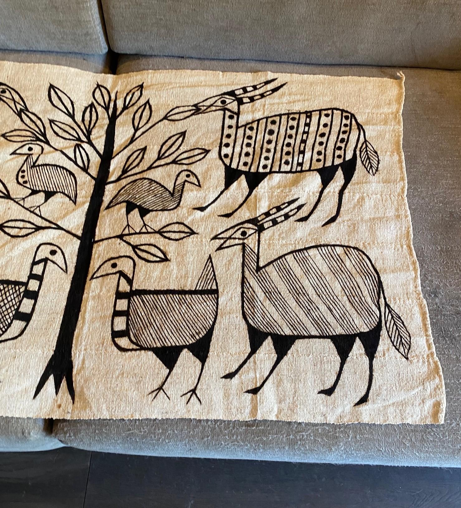 Arte popolare African Senufo Korhogo Large Mid-Century Folk Art Mud Cloth Textile Painting in vendita