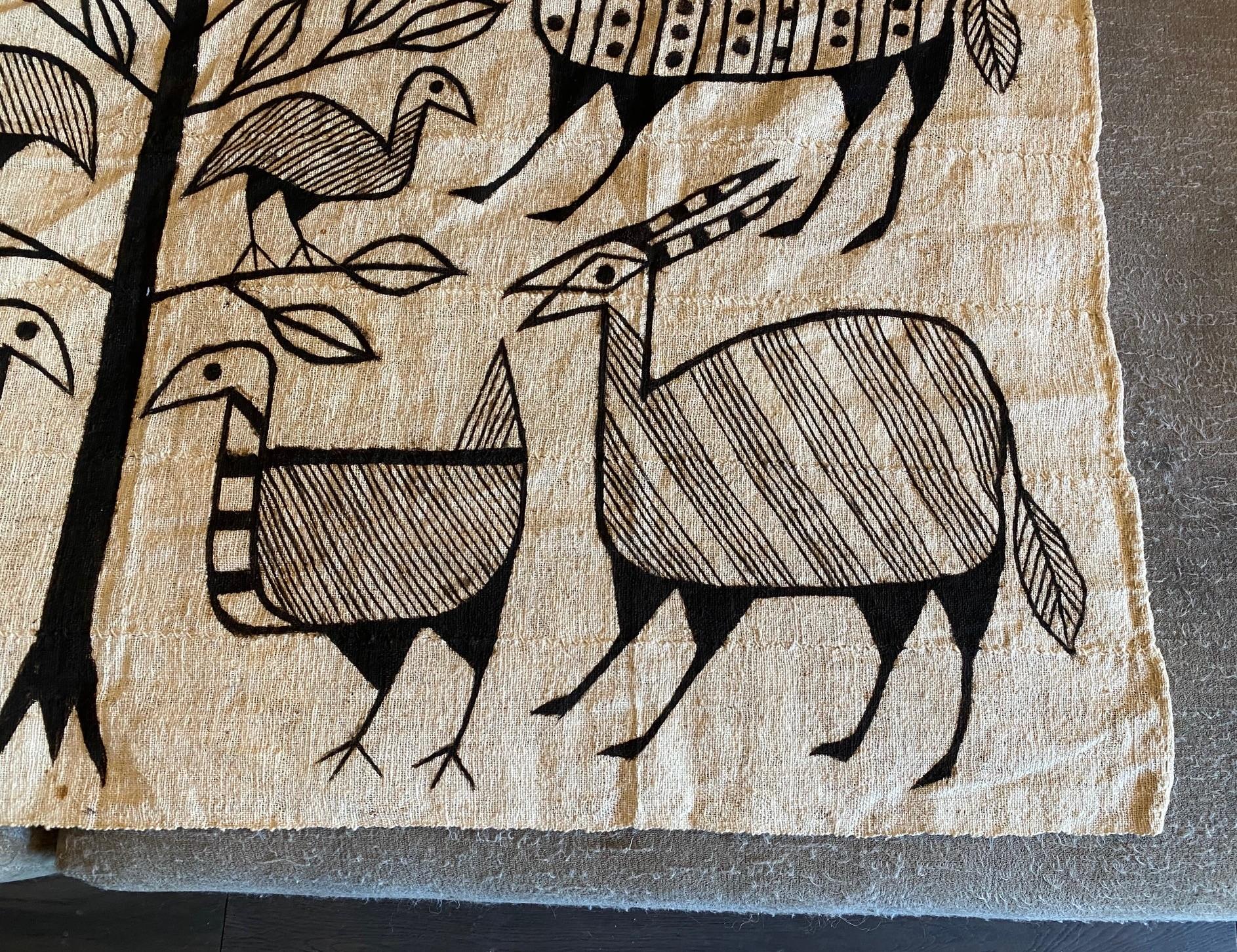 Tessile African Senufo Korhogo Large Mid-Century Folk Art Mud Cloth Textile Painting in vendita