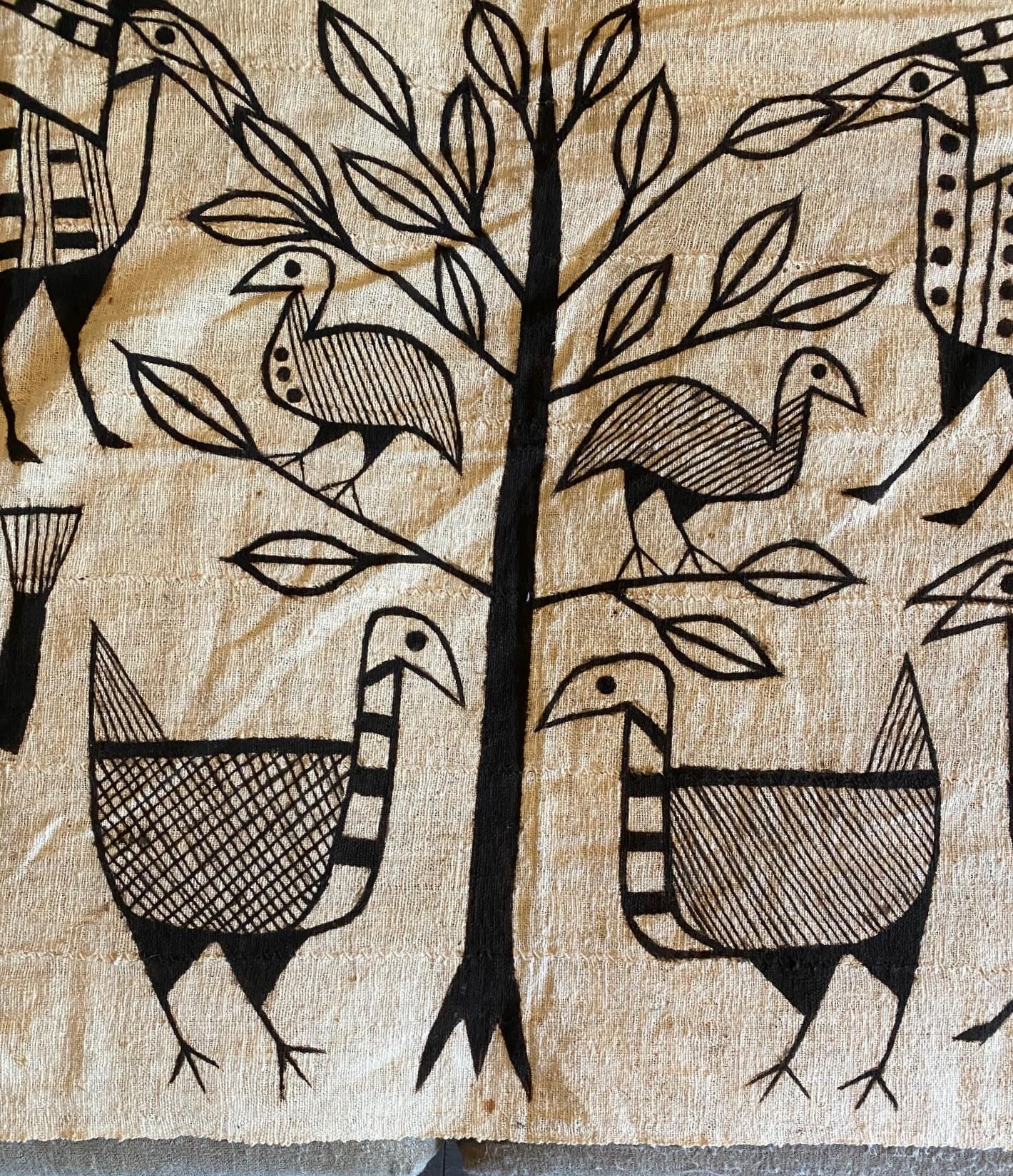 African Senufo Korhogo Large Mid-Century Folk Art Mud Cloth Textile Painting in vendita 1
