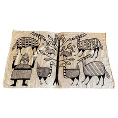 African Senufo Korhogo Large Mid-Century Folk Art Mud Cloth Textile Painting