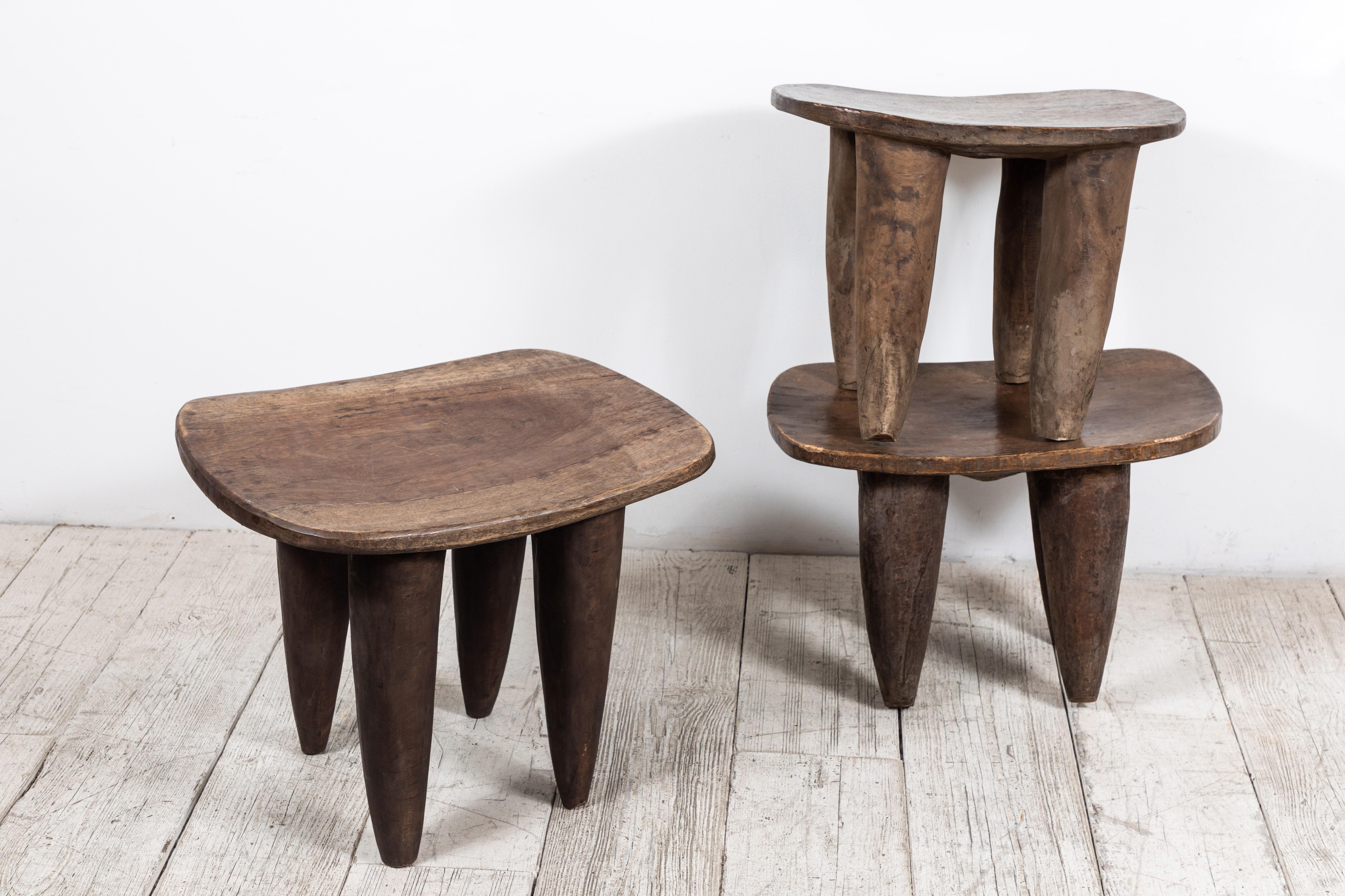 Vintage, hand carved iroko wood stool or small table from the Senufo tribe in Mali, Africa. Soft and smooth patina. Comfortable to sit on or perfect as a side table. 

Each stool has slightly varied measurements.
